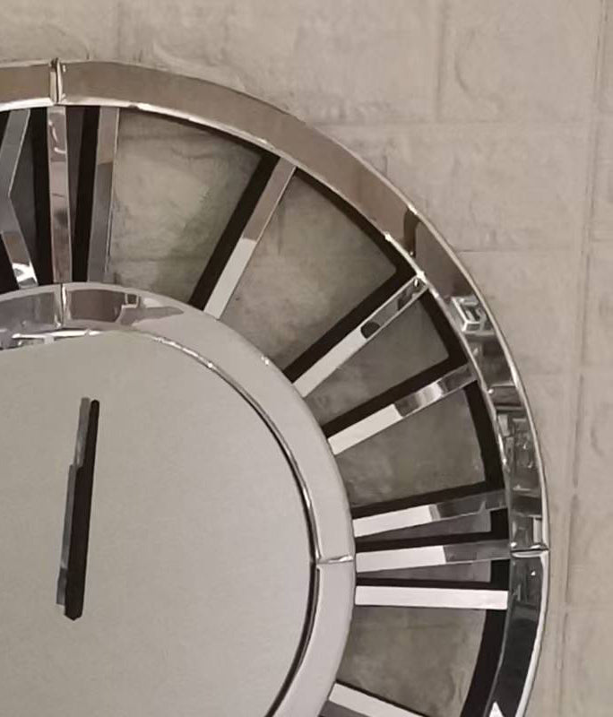 24" Large Mirrored Wall Clock – Silver Decorative Wall Clock for Living Room, Modern Battery-Operated Wall Clock with Hour & Minute Hands