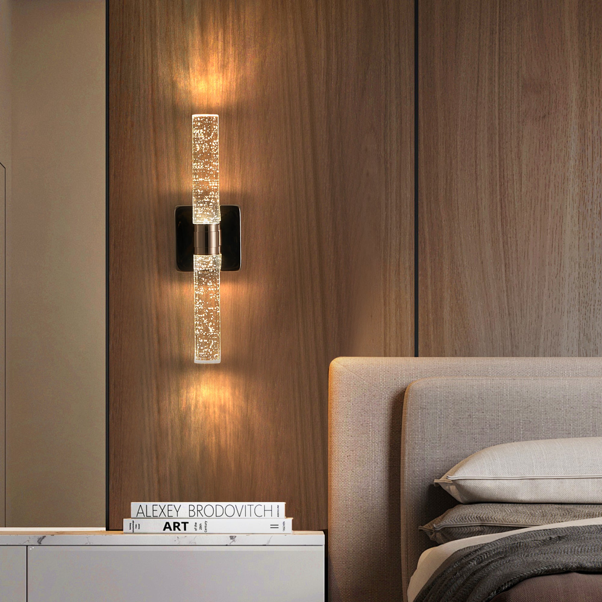 Contemporary Crystal Wall Light Sconce, 2-Light Gold-Plated Fixture with Bubble Crystal for Bathroom, Bedroom, Hallway – Modern Indoor Lighting