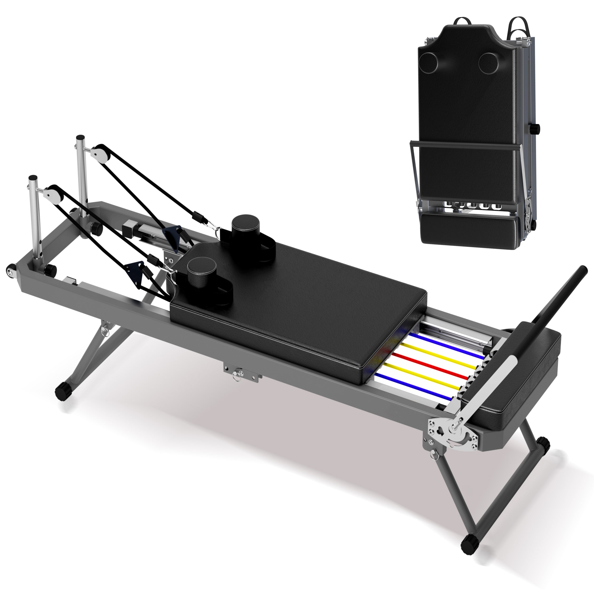Extra Large Pilates Reformer – Multifunctional Home Fitness Machine with Resistance Cords & Aerobic Rebounder, 395lbs Capacity, Black