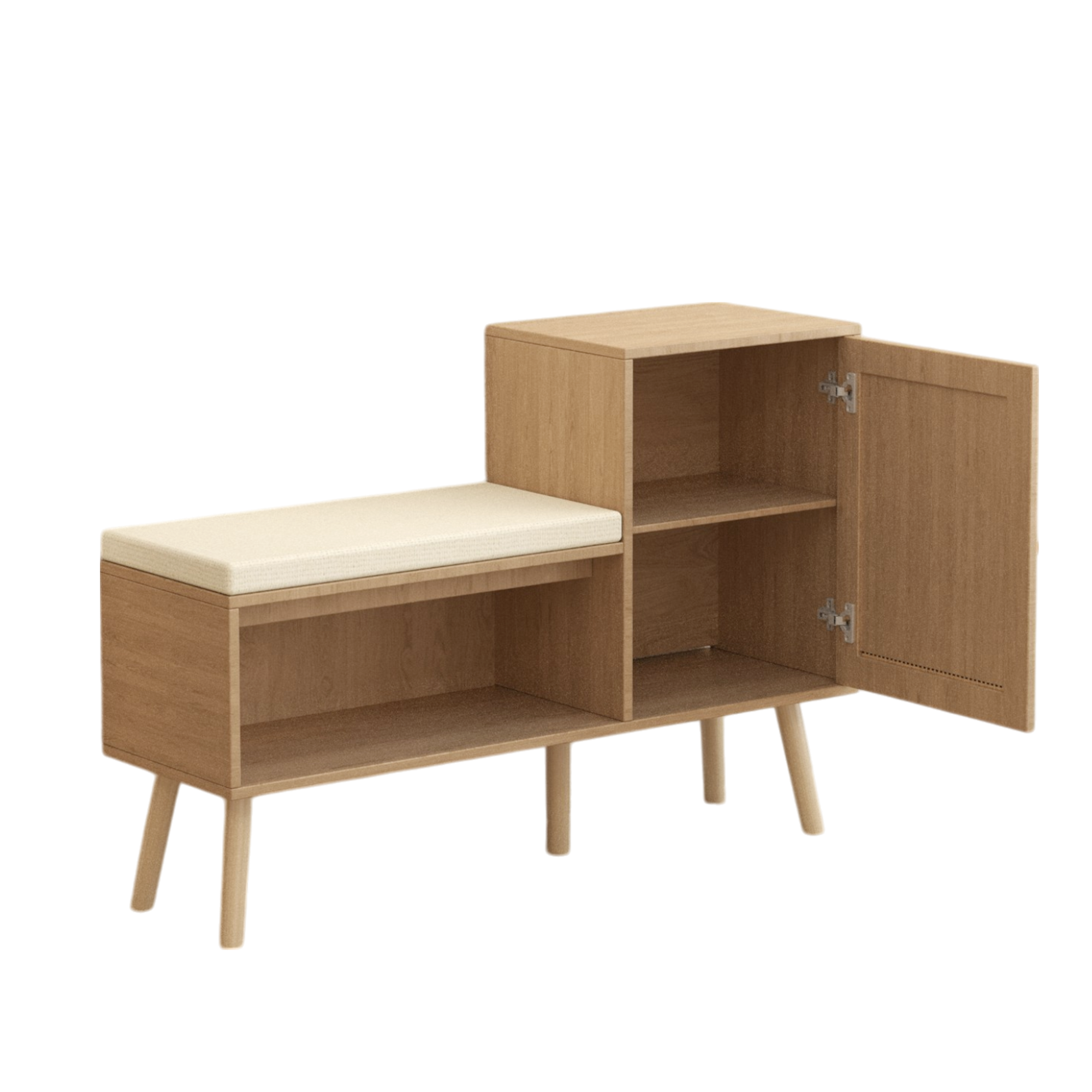 2-in-1 Shoe Storage Bench, Natural Rattan Shoe Cabinet with Adjustable Shelves & Removable Seat Cushion – Modern Entryway Bench, Shoe Storage Organizer for Hallway, Bedroom