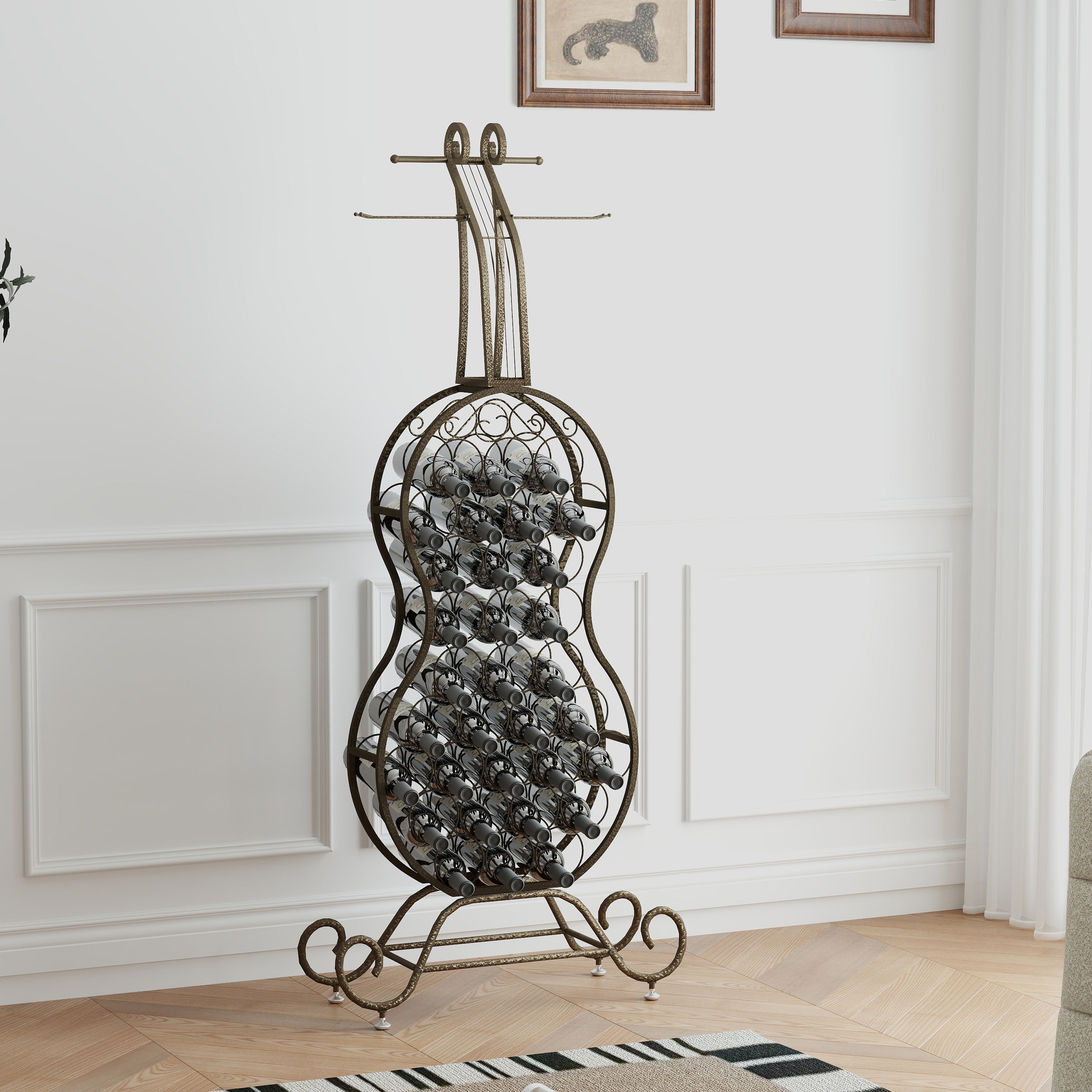 Cello-Shaped Wine Rack, Freestanding Wine Storage Organizer with Bottle Storage for Liquor & Wine, Home Bar Rack for Kitchen & Dining Room