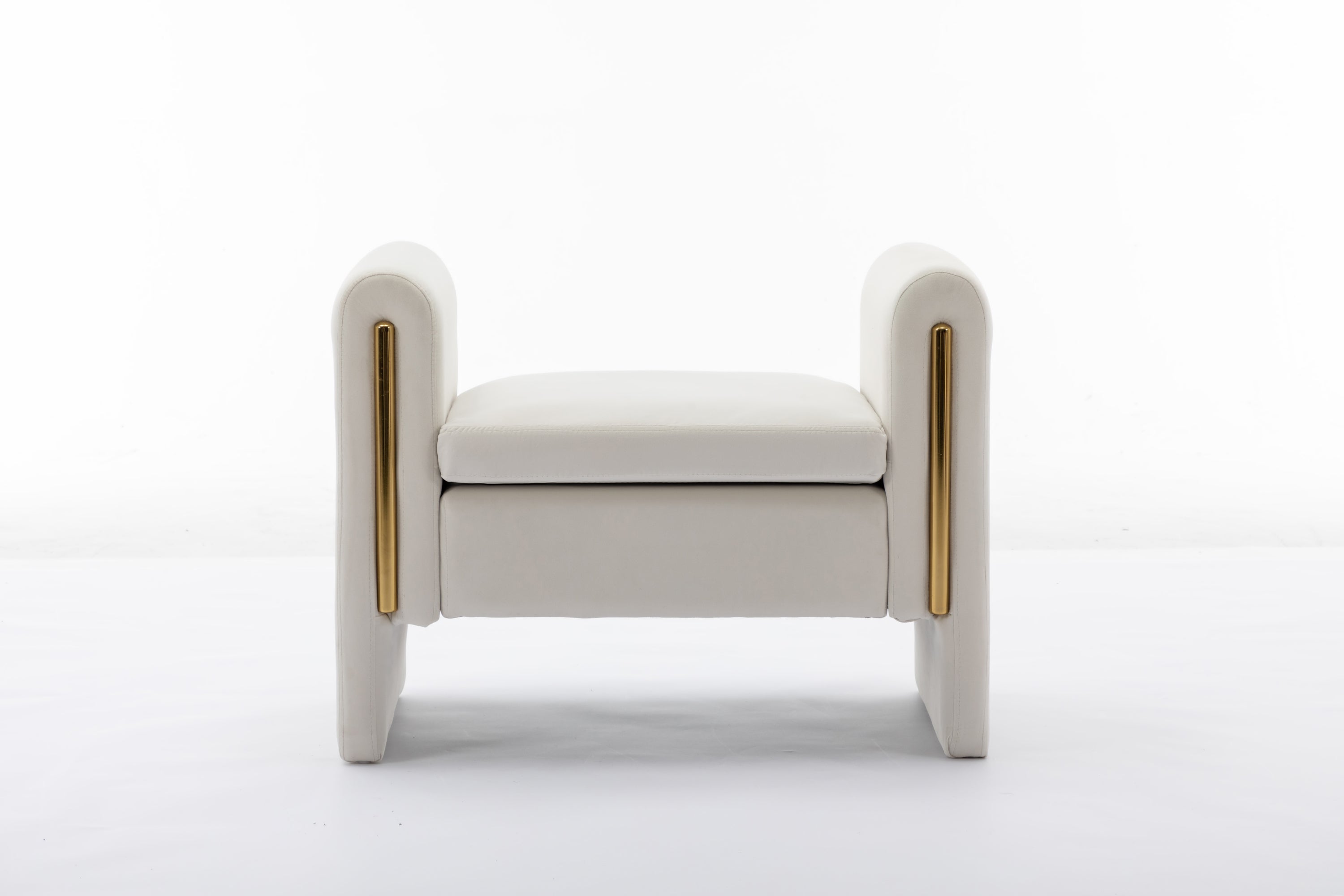 031-Velvet Fabric Single Bench Shoe Bench Makeup Bench For Bedroom Indoor,Ivory