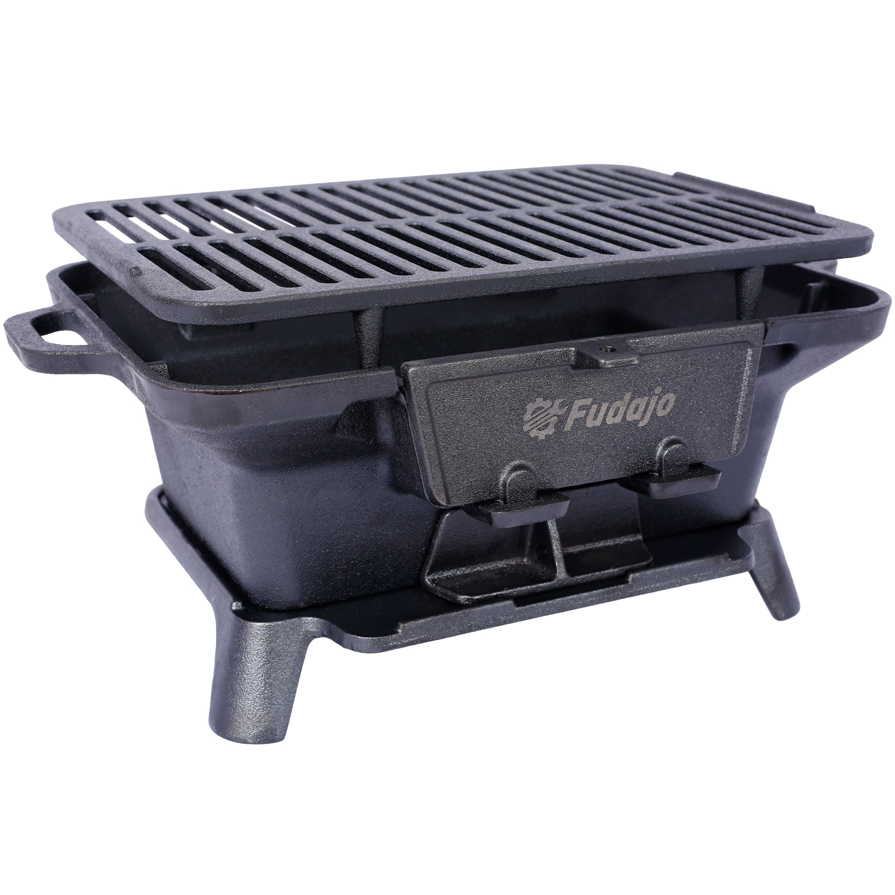 Oval Cast Iron Charcoal Grill – Portable Tabletop Hibachi Grill & Skillet, 100% Enameled Cast Iron, Small Camping Stove for Outdoor Cooking