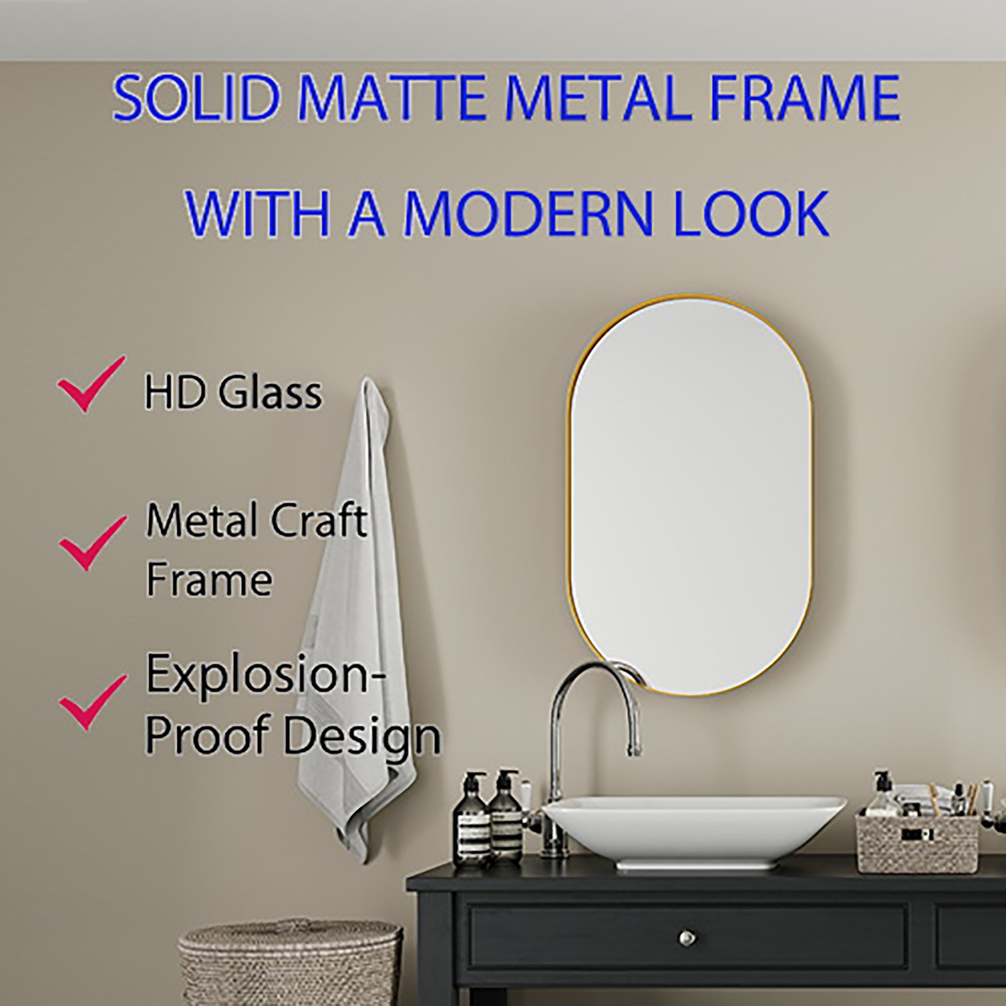 20x34" Oval Recessed Medicine Cabinet, Metal Framed Bathroom Wall Cabinet with Mirror, Adjustable Shelves, Matte Gold Wall Mirror with Storage for Bathroom