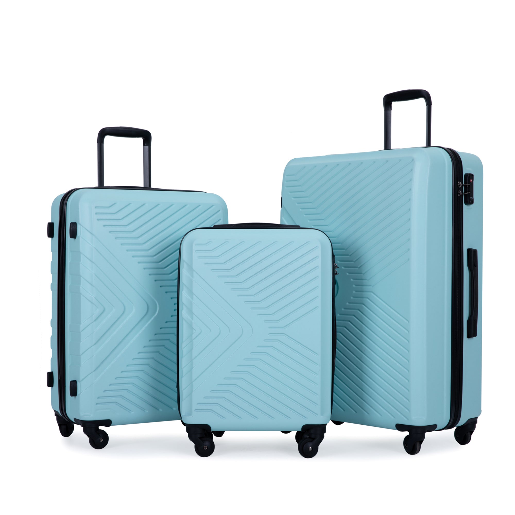 ABS Lightweight 3 Piece Luggage Sets with Two Hooks, Spinner Wheels, TSA Lock, Green (20/24/28 Inch)