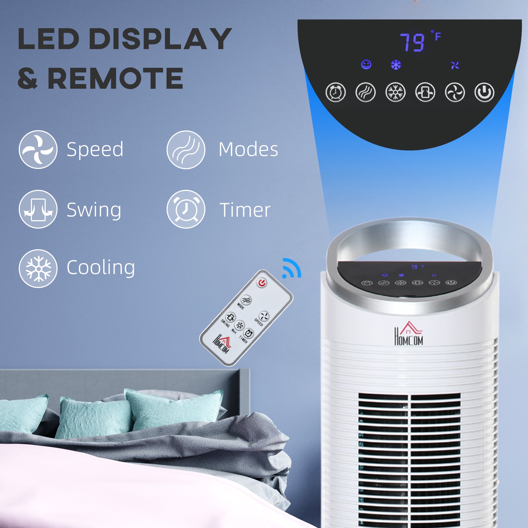 HOMCOM 40" Evaporative Air Cooler - 3-in-1 Cooling Fan & Humidifier