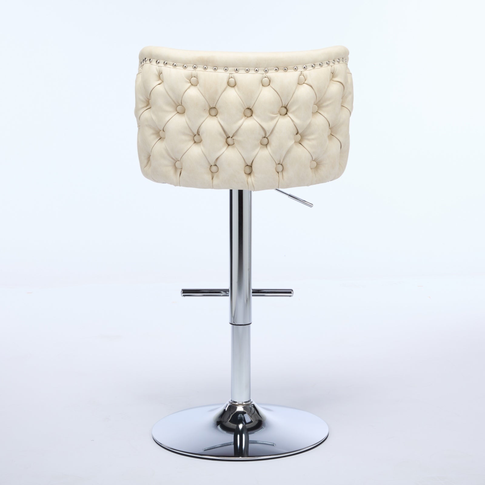 A&A Furniture,Swivel Barstools Adjusatble Seat Height With Chrome Base, Modern PU Upholstered Bar Stools with the whole Back Tufted, for Home Pub and Kitchen Island,Beige, Set of 2