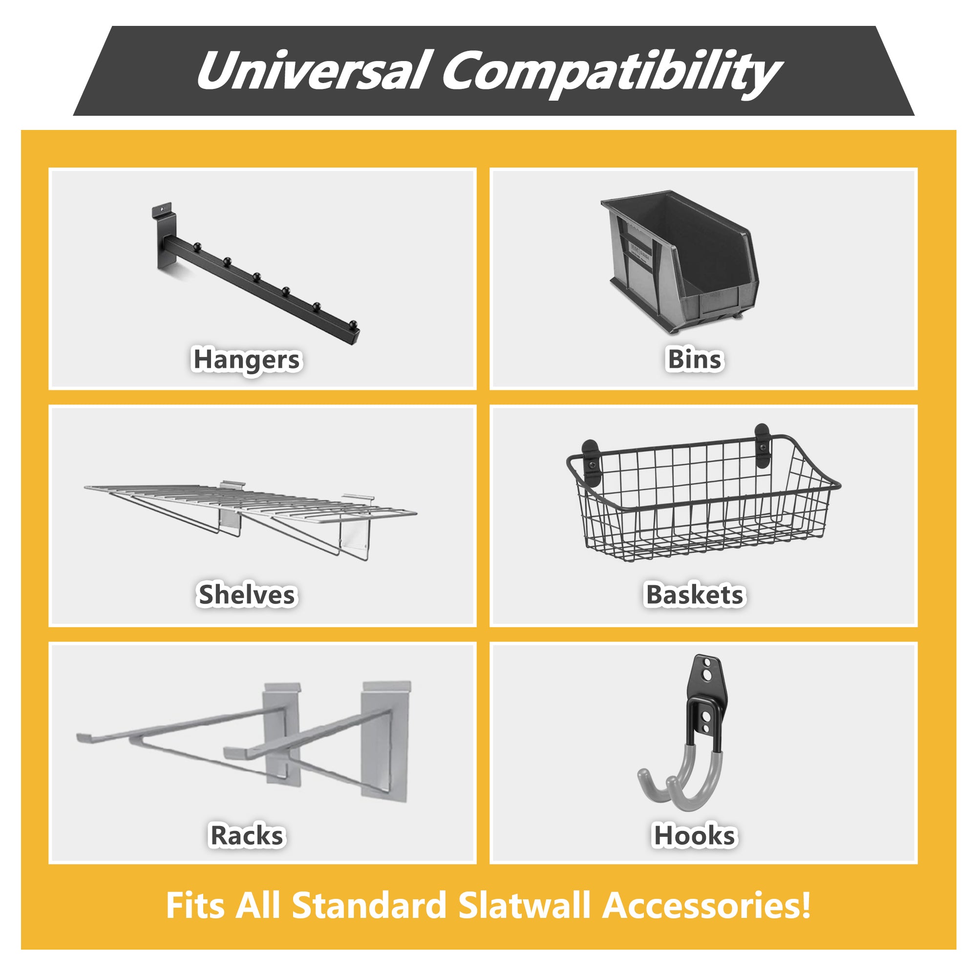 Heavy Duty PVC Slatwall Garage Organizer, 8ft x 4ft Section with 10 Panels, Industrial Strength Storage, Charcoal Dark Grey Color, Wall Mounted Tool Rack System