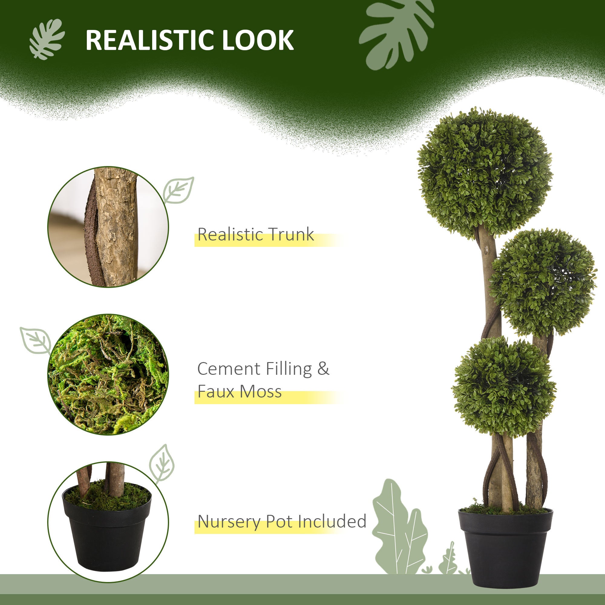 Artificial Plant for Home Decor Indoor & Outdoor Fake Plants Artificial Tree in Pot, 3 Ball Boxwood Topiary Tree for Home Office, Living Room Decor, Light Green