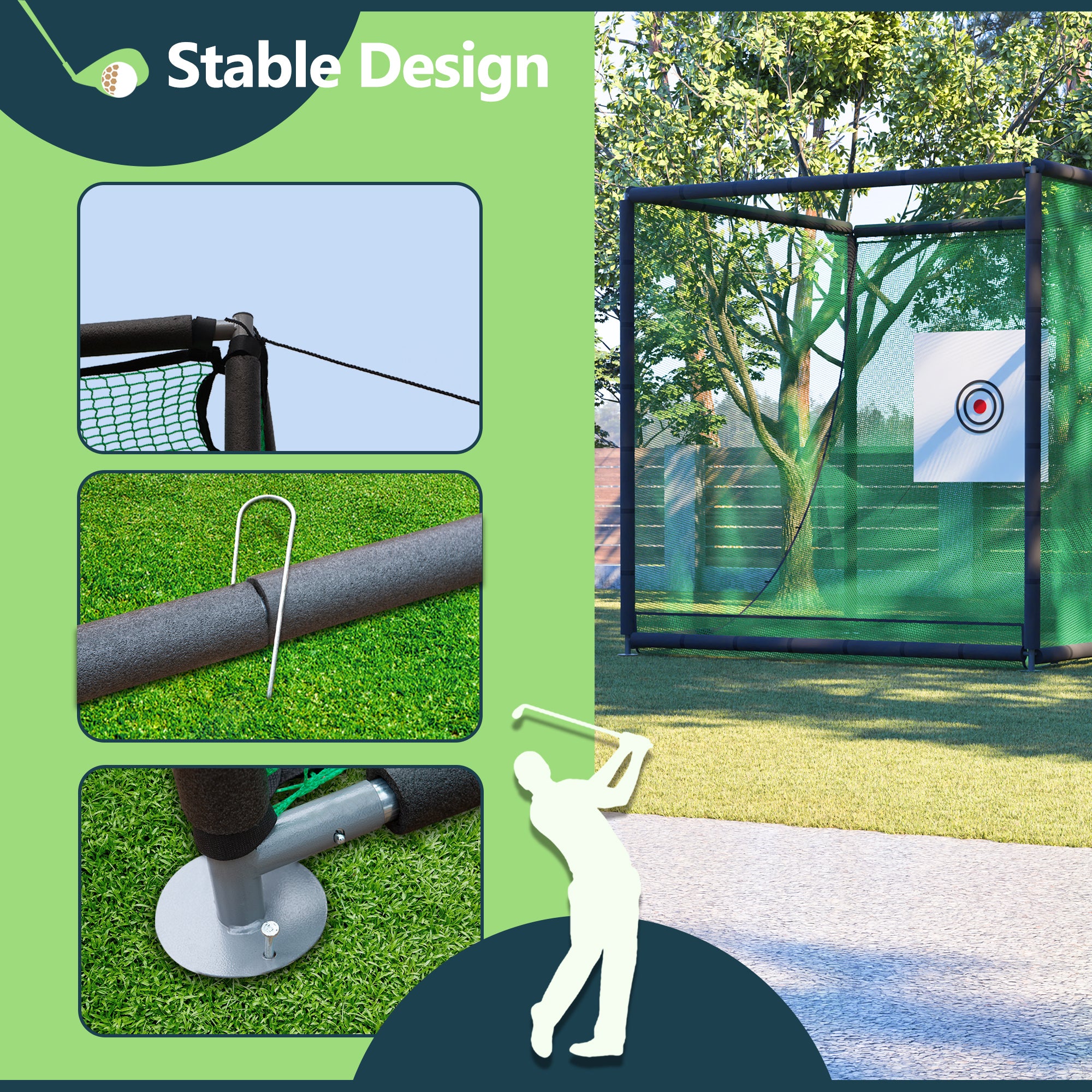Golf Practice Net Cage,10 x 10 x 10FT Metal Frame Hitting Net Kit for Backyard,Golf Batting Cage Netting Golf Training Simulators for Home