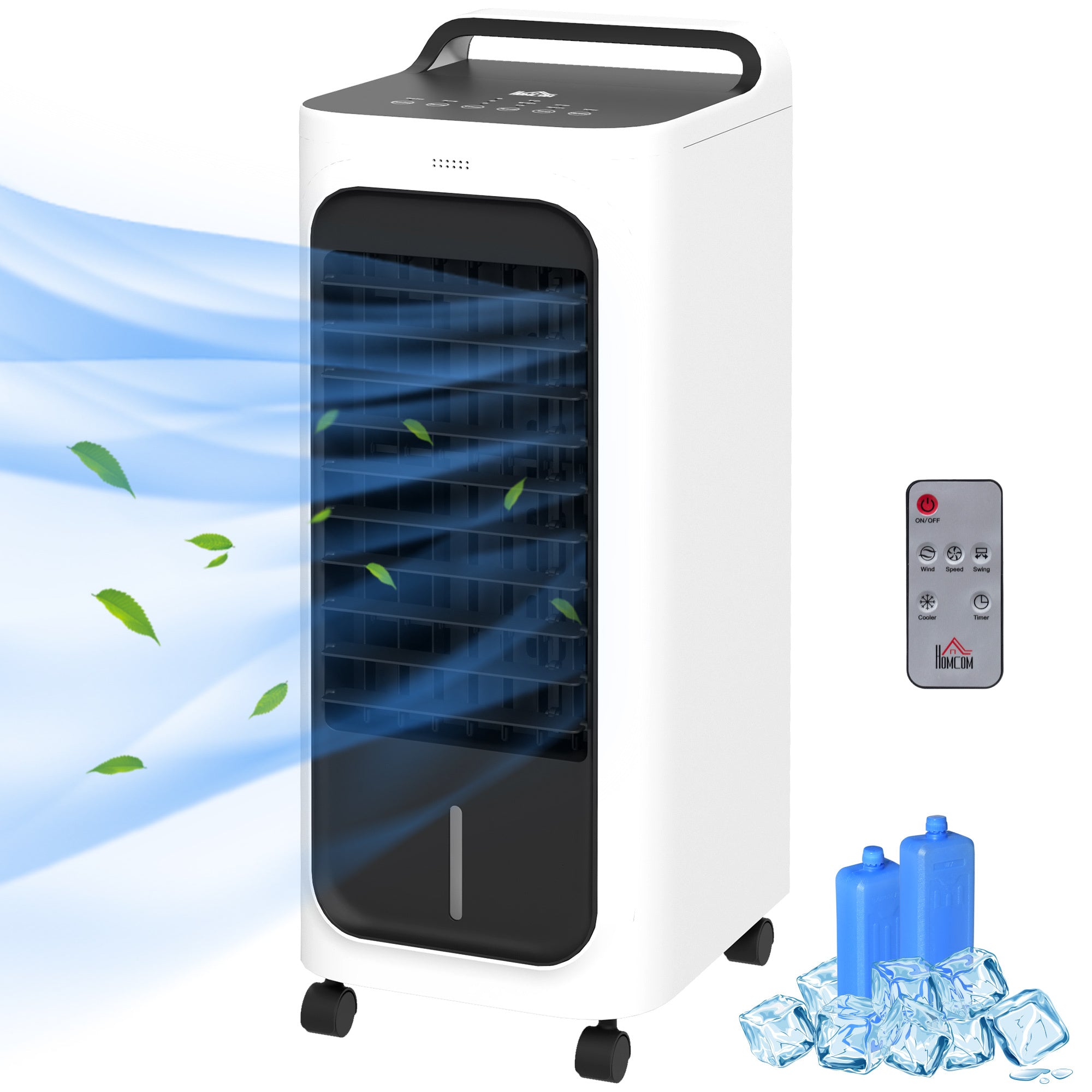 HOMCOM 26" Evaporative Air Cooler with Ice Packs, 3-in-1 Cooling Fan, 90° Oscillation, Timer & Remote – Portable Swamp Cooler for Home & Office