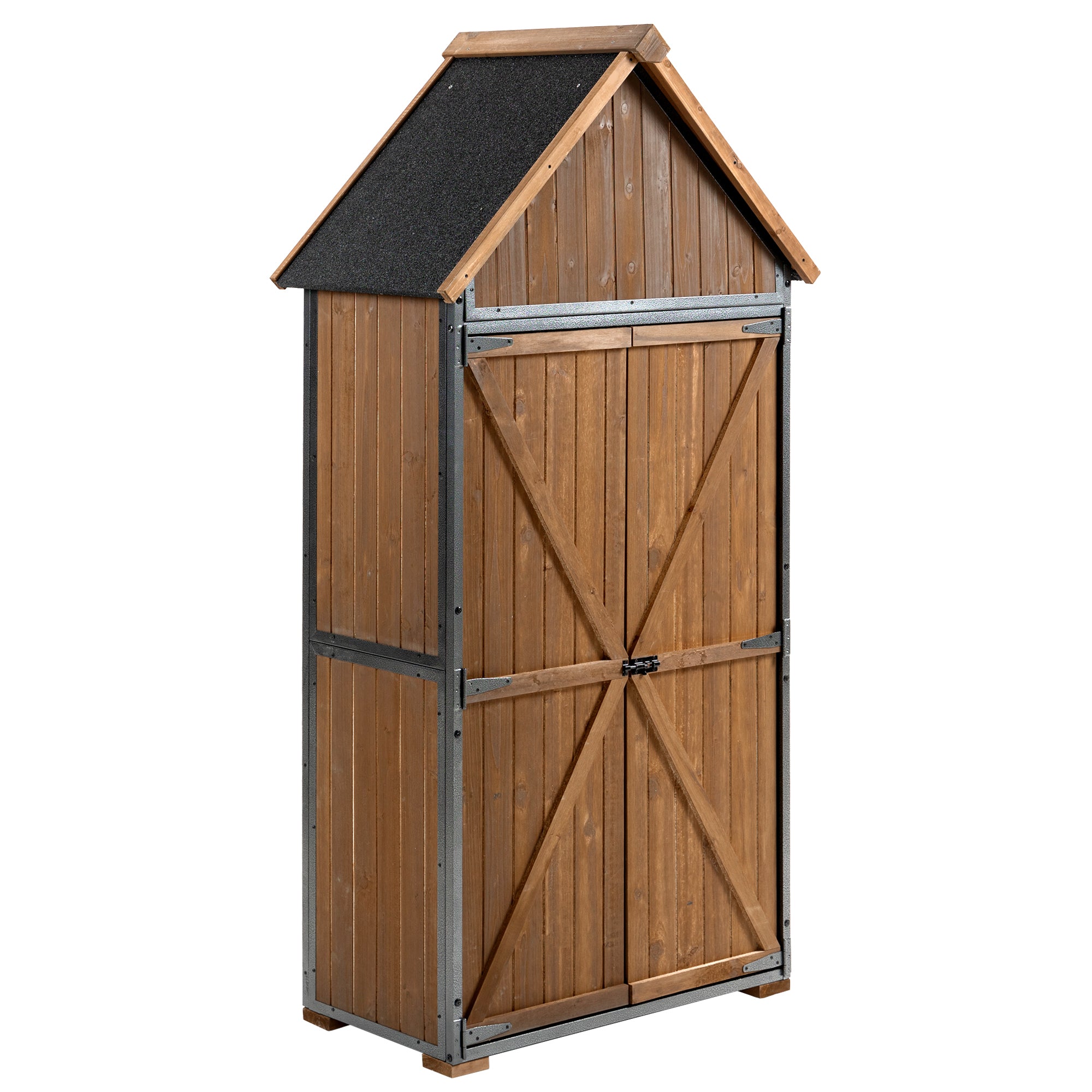 Outdoor Storage Cabinet 32.3'L X 21'W X 67'H, Garden Shed Tool Shed with Metal Frame Structure for Backyard Garden Patio Lawn (Brown)