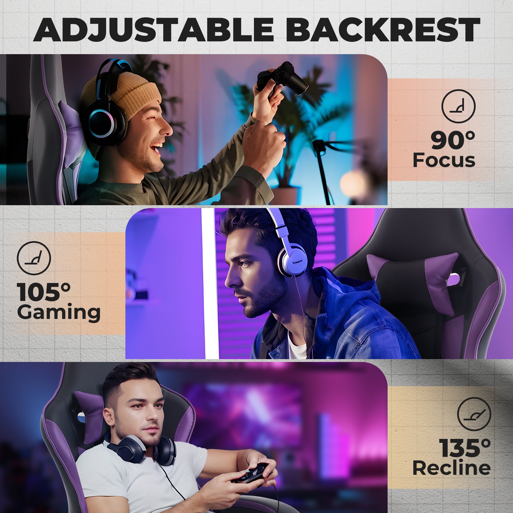Black &amp; Purple Gaming Chair | Ergonomic w/ Footrest, Massage Lumbar &amp; 300lb Capacity