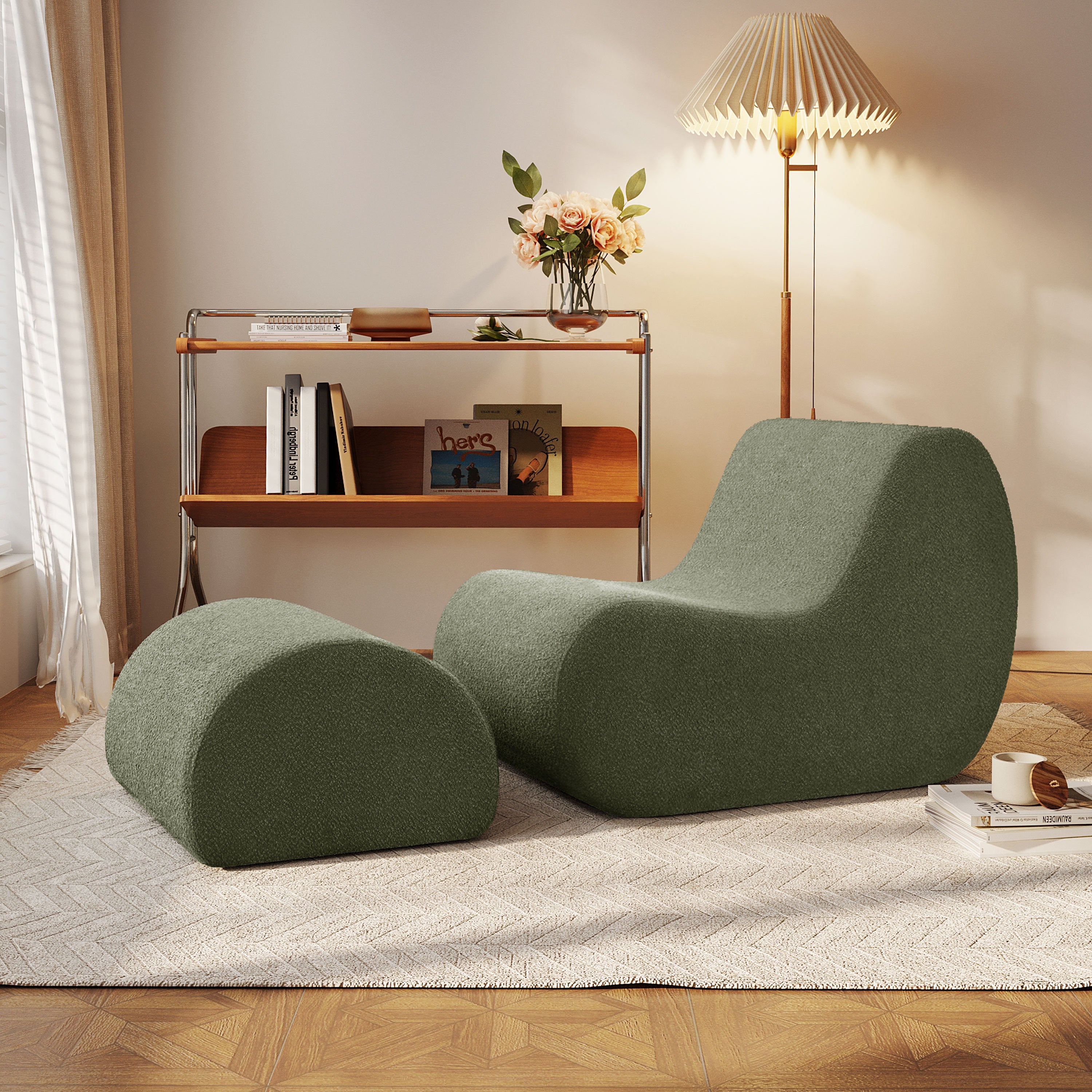 Mirod Elegant Accent Chair with Ottoman,Stylish Curved Design and Minimalist Lines for Ultimate Comfort, High-Resilience Foam for Luxurious Seating