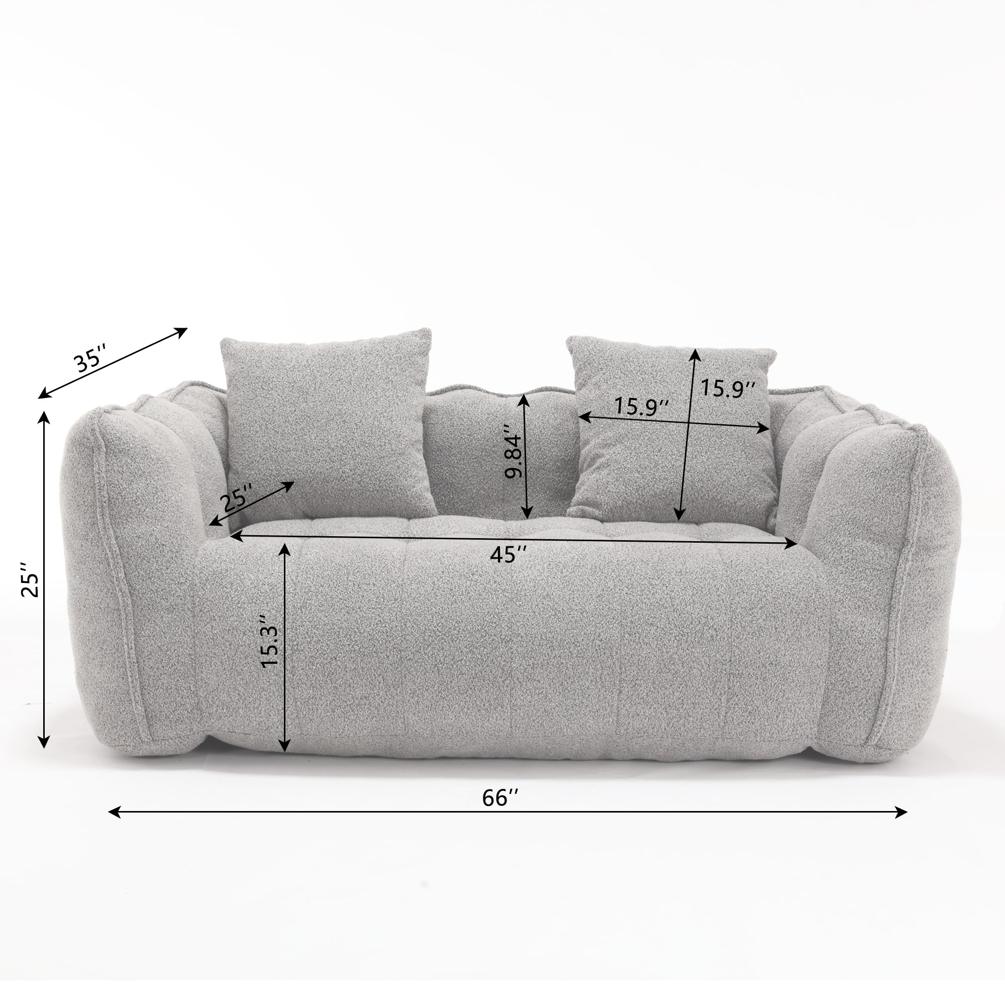 Cozy Beanbag Chair with High Resilience Foam Core for Two - Grey Chenille, 66x35x25 inches