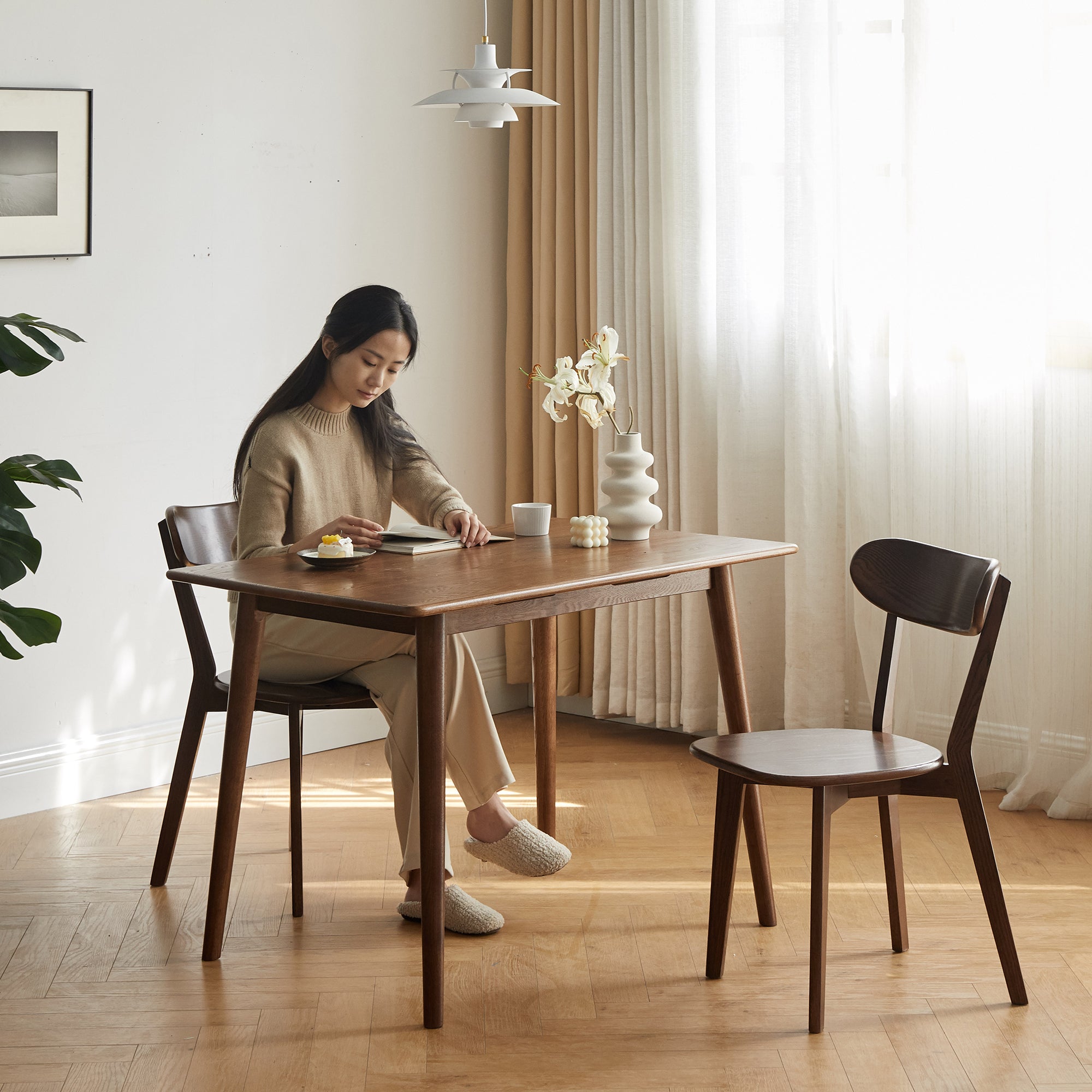 (Set of 2) Solid Oak Wood Dining Chairs – Natural FAS Grade North American Wood, Dirt-Free, Minimalist Living Room or Table Chairs, 46.5×54×80cm