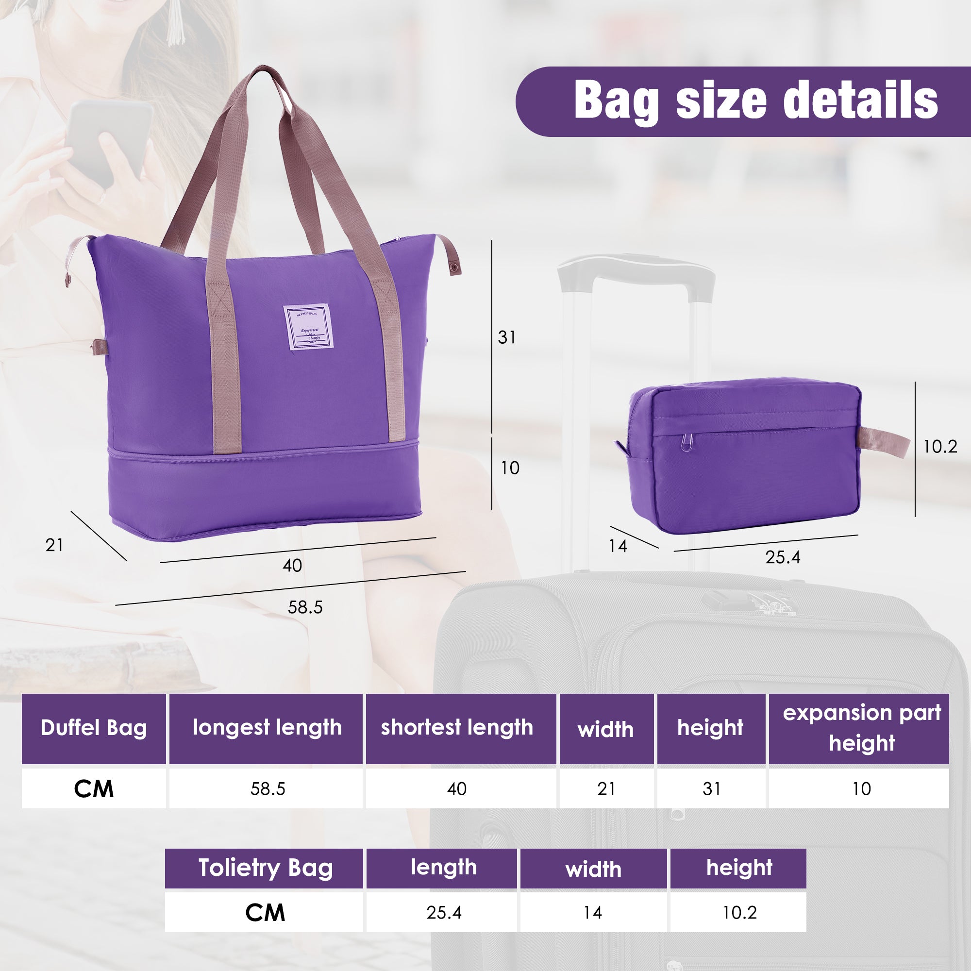 Softside Luggage Expandable 3 Piece Set Suitcase with Duffel Bag Upright Spinner Softshell Lightweight Luggage Travel Set