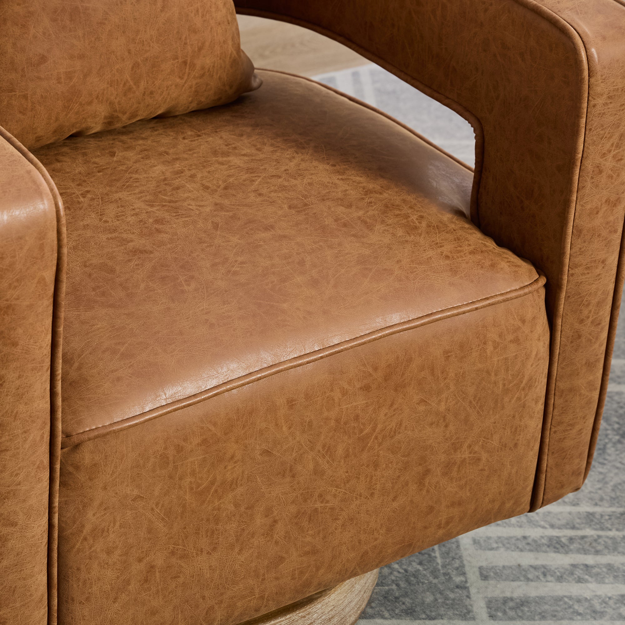29.1"W Swivel Barrel Accent Chair – Modern PU Leather Open Back Club Chair with Weathered Base, Brown, for Living Room, Bedroom, Office, Lounge