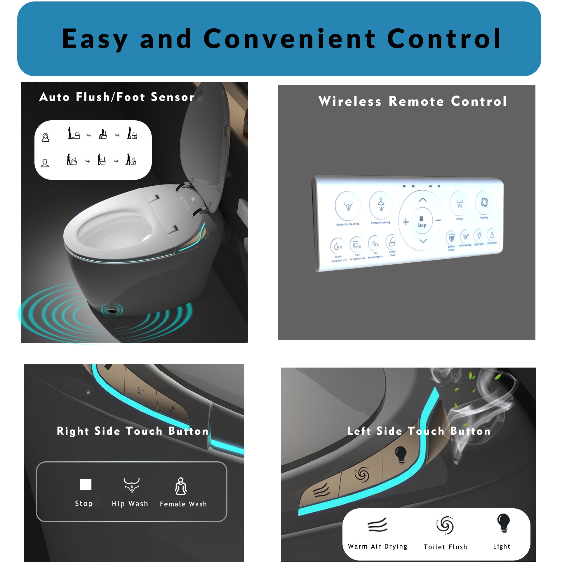 Unique Smart Toilet with Bidet Built-In | Grey Intelligent One-Piece Toilet