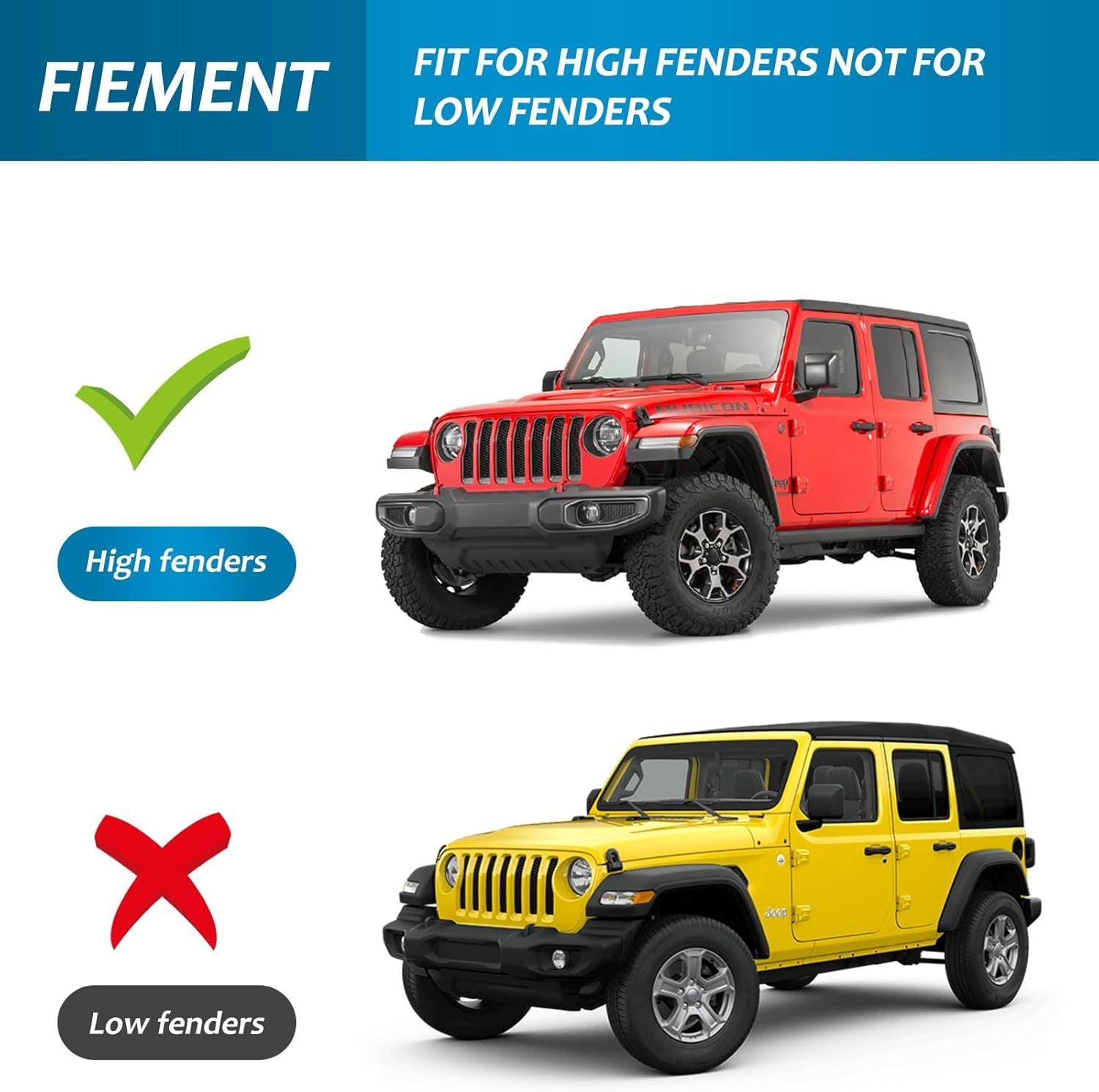 Front & Rear Fender Liner Set for 2018-2024 Jeep Wrangler JL & JLU Unlimited Rubicon – 4-Piece Off-Road Fender Flares (Fits High Clearance Flares, Not for 4XE)