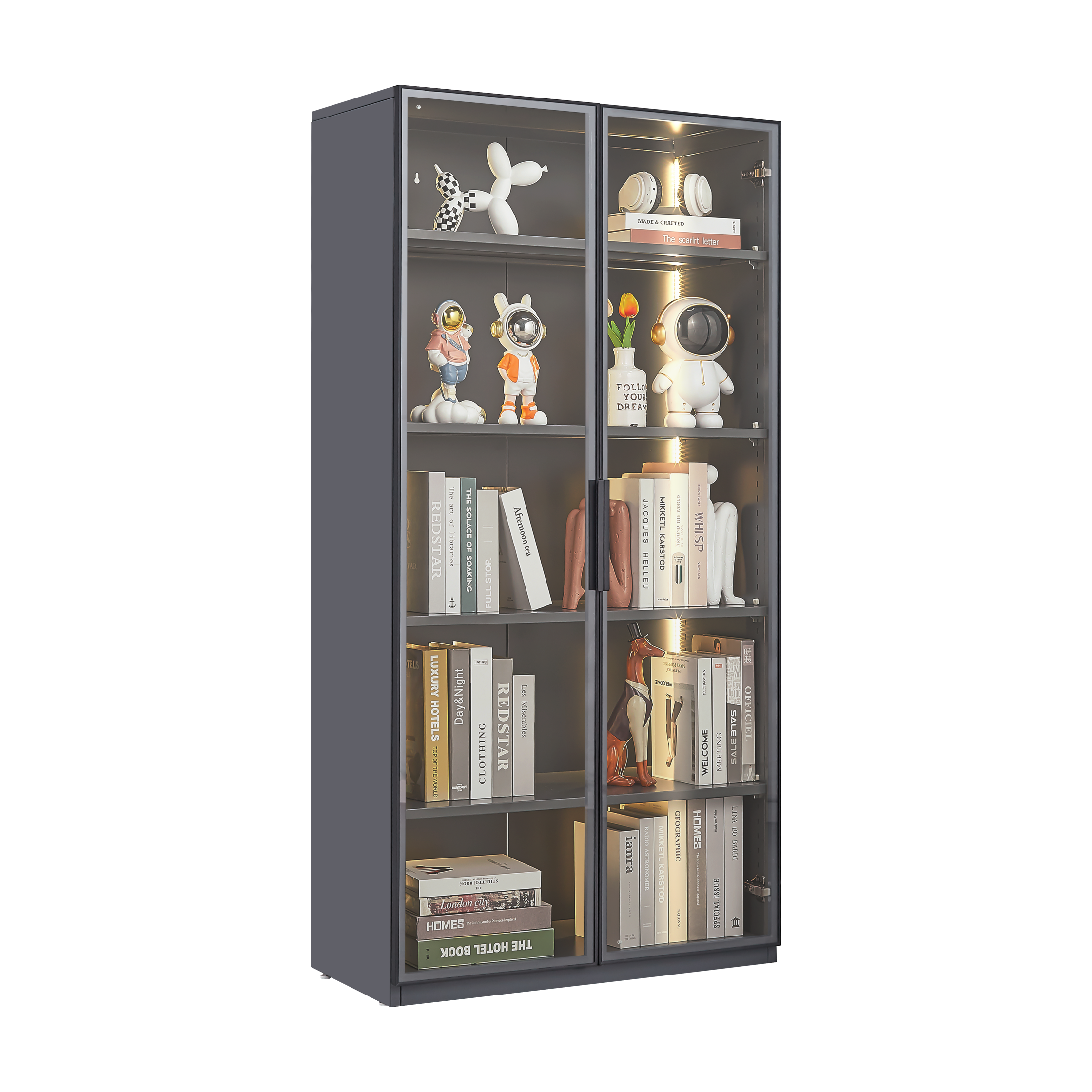 Best selling new design double door metal glass display storage cabinet  with light strip for living room