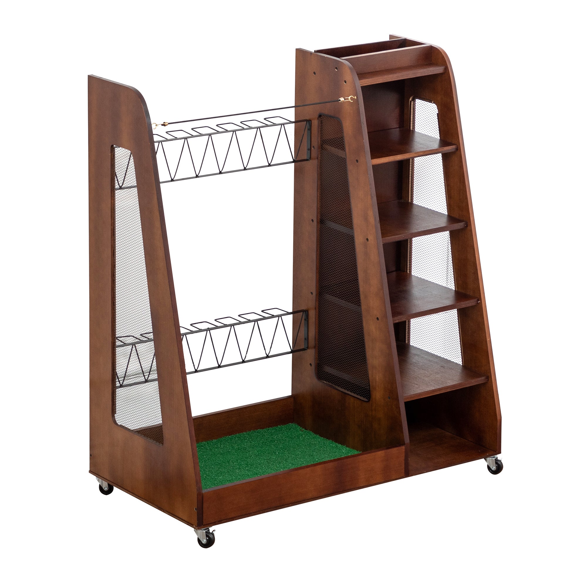 Golf Bag Organizer for Garage, Premium Wooden Golf Clubs Storage Rack Fit 2 Golf Bags, Golf Trunk Organizer for Car Garage Club Shed Basement,Brown