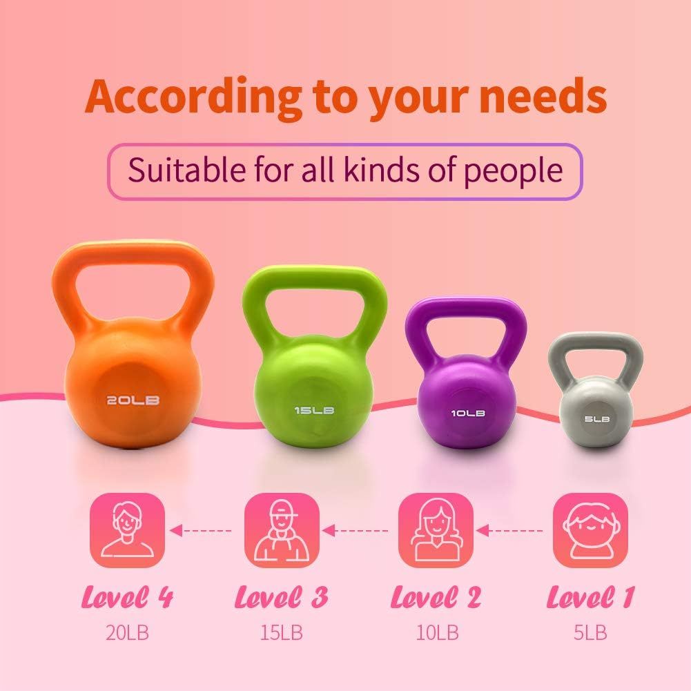5LB Kettlebell Set – Vinyl Coated Kettlebell for Women, Strength Training Weights with Comfortable Wide Grip for Home Gym Workouts