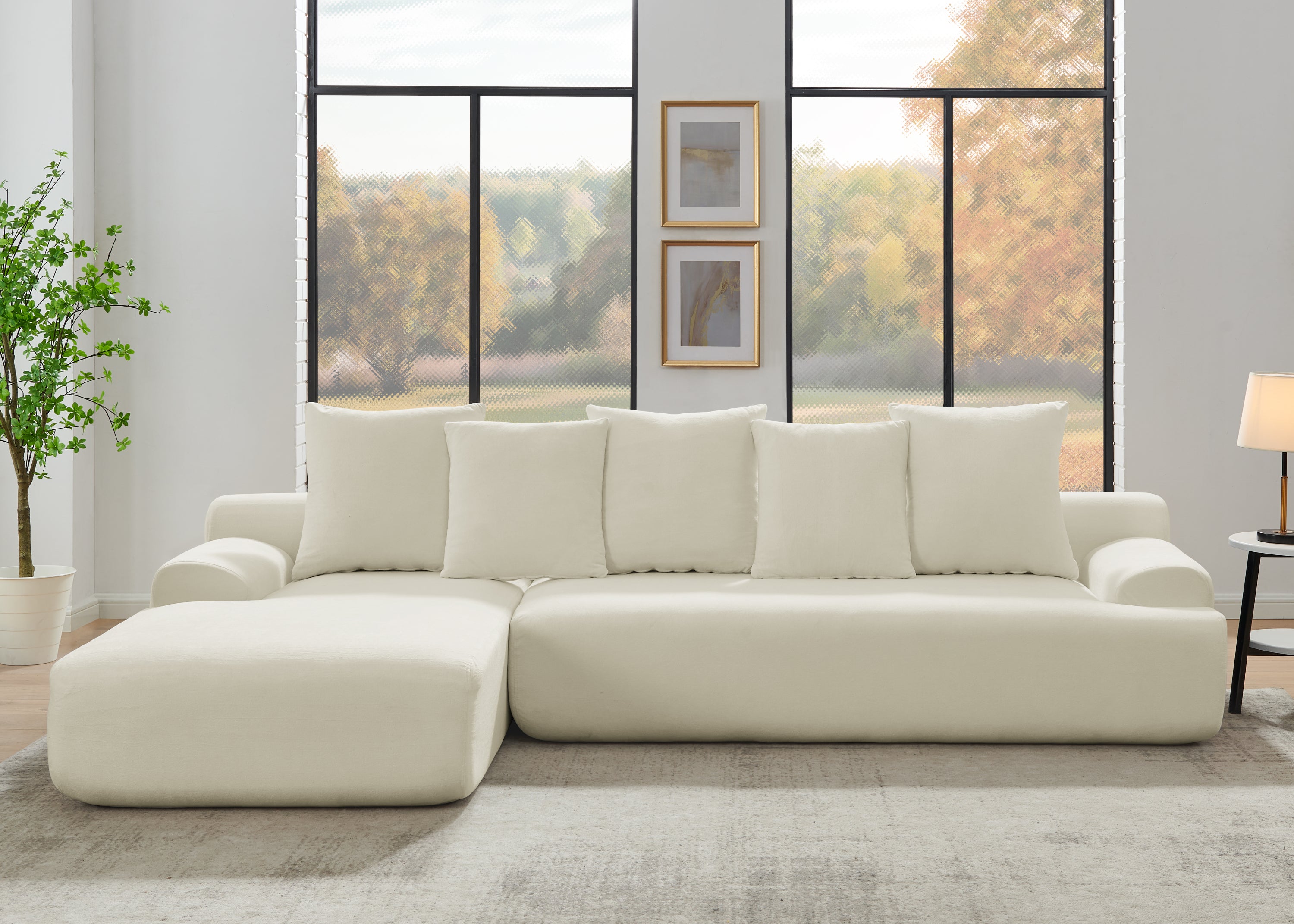 Modern L-Shape Sectional Sofa Couch – 110.25"x67", Modular Melange Velvet Sofa in Beige, Free Combination Design