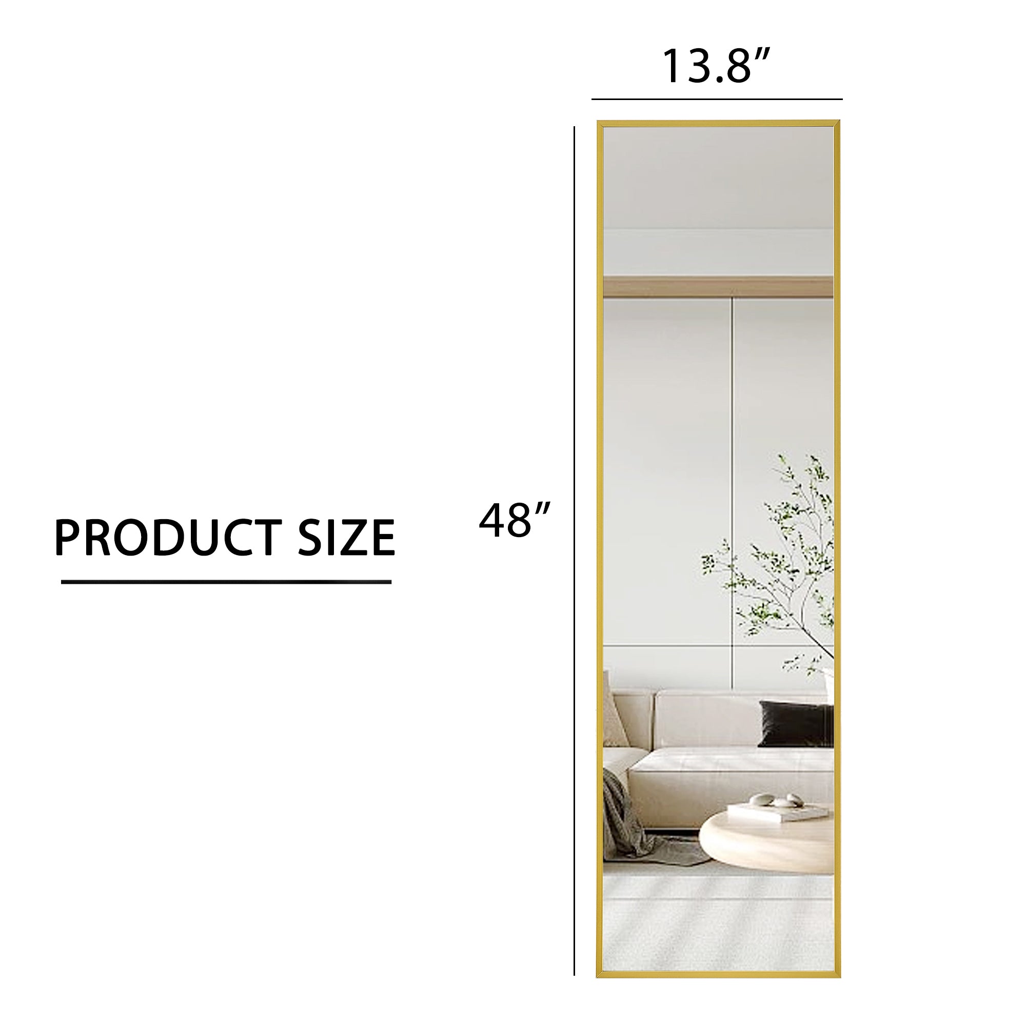 4th Generation Aluminum Alloy Wall-Mounted Full Body Mirror, Bathroom & Bedroom Decorative Mirror, 48" x 13.8" Quality Upgrade