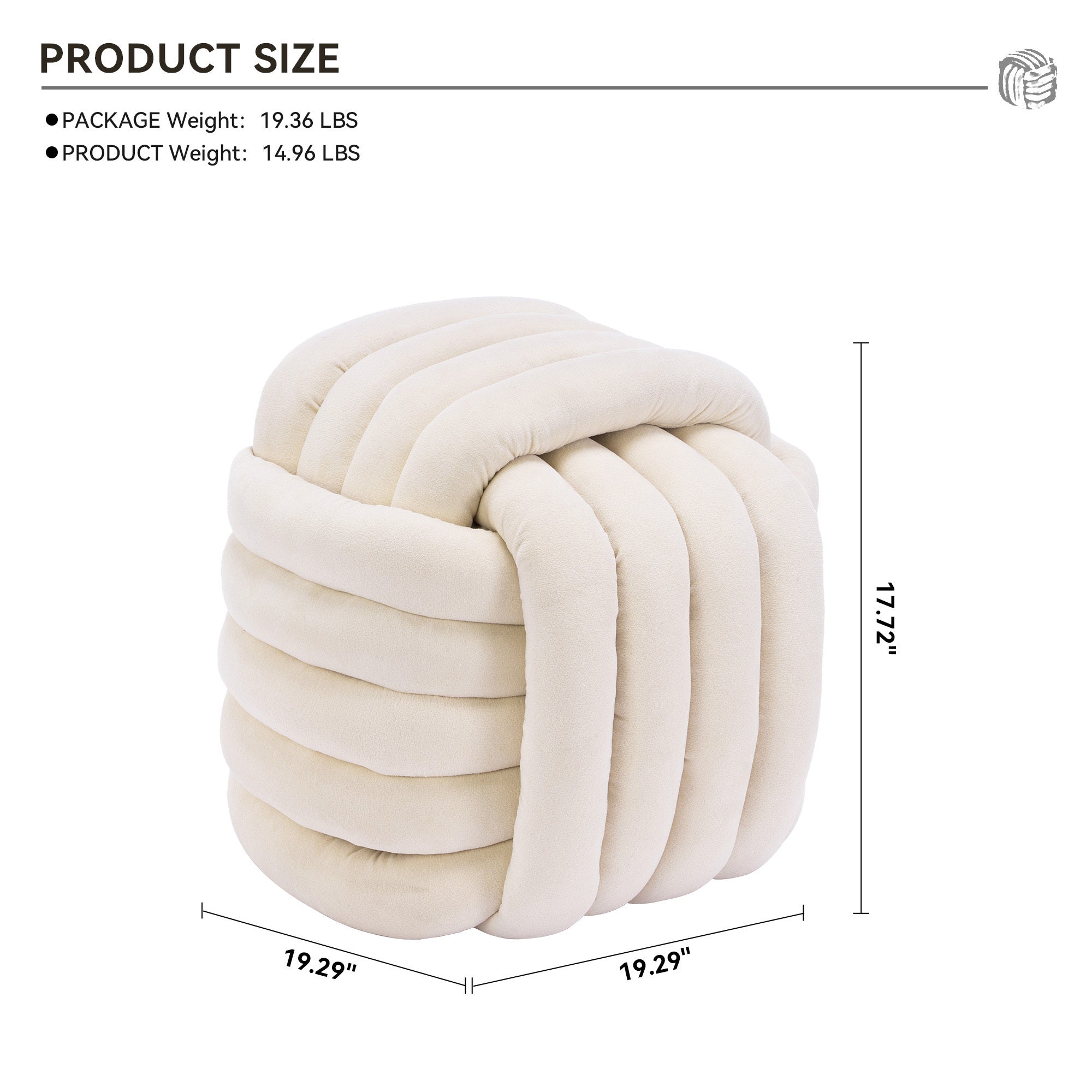 060-Chenille Fabric Modern Knot Design Ottoman Makeup Stool Footstool, Comfortable and Stylish Seat for Living Room, Bedroom ,Beige