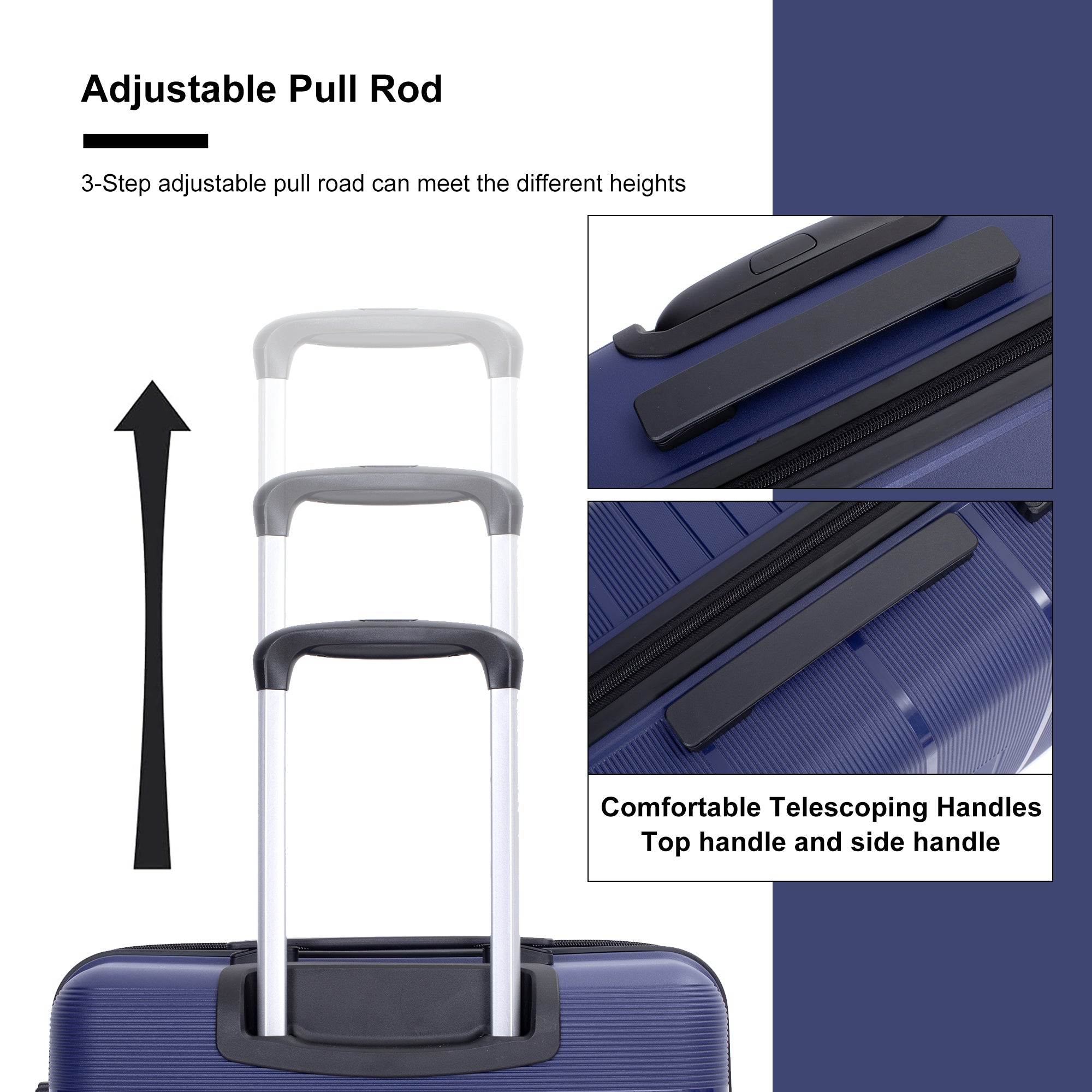Navy Hardshell Suitcase Set with Double Spinner Wheels and TSA Lock, Lightweight and Durable PP Luggage, 3-Piece Set (20/24/28)