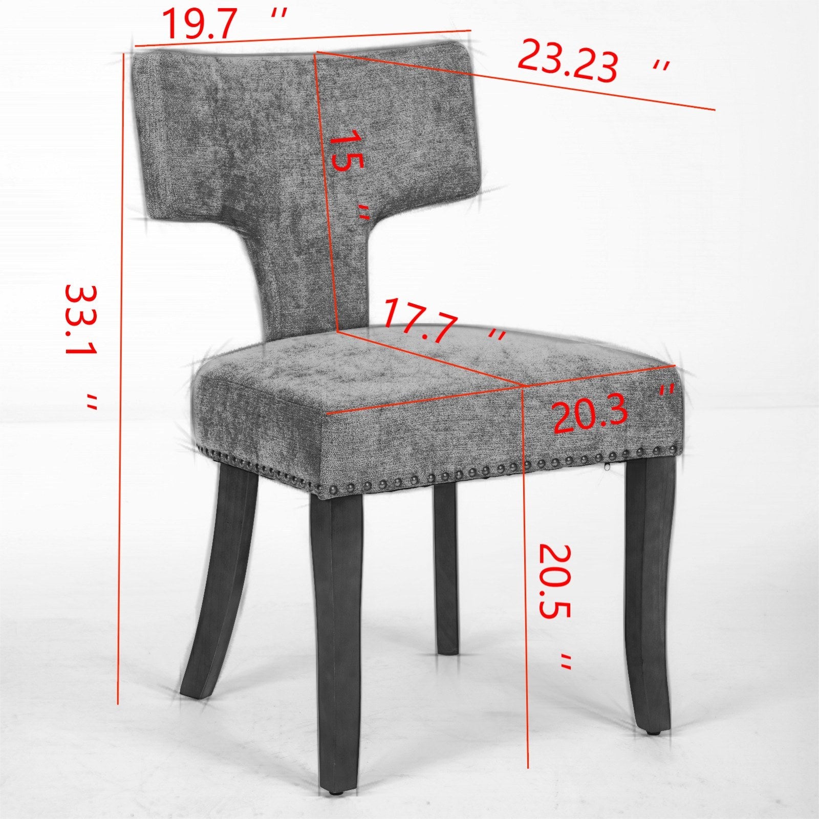 Mid Century Modern Dining Chairs Set of 2, Farmhouse Linen Fabric Upholstered Accent Chair Curved Backrest with Copper Nails around,Kitchen Chairs with Hardwood Frame, Beige