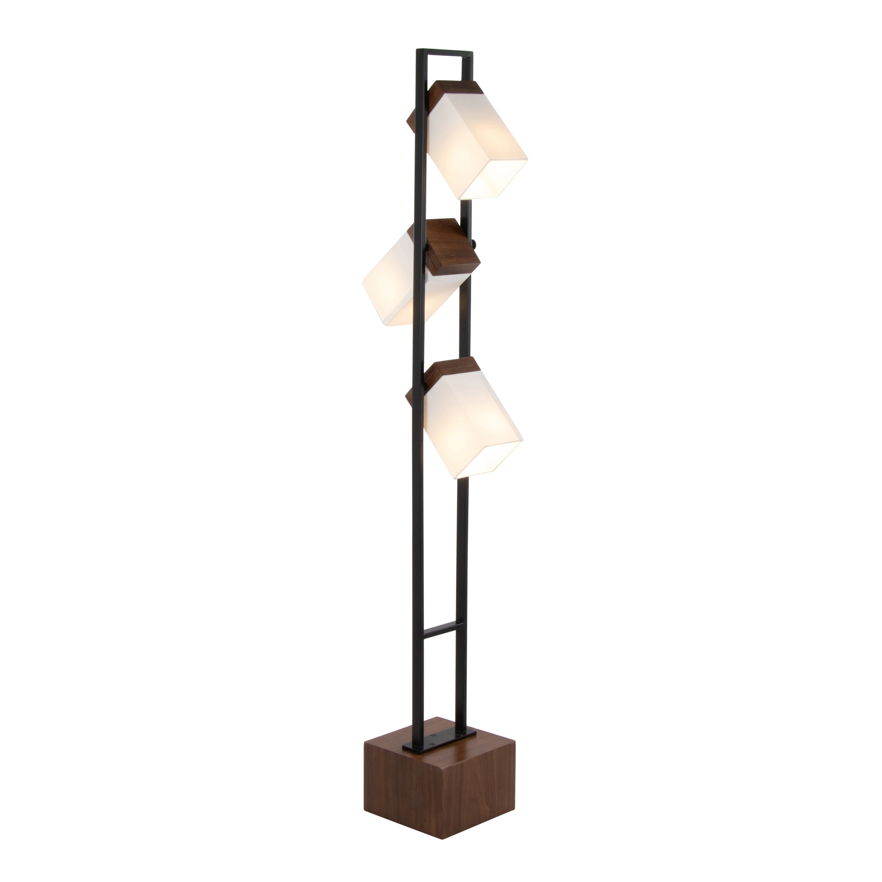 Bento 67.5" Contemporary Metal Floor Lamp in Black Metal and Walnut Wood with White Shade by LumiSource