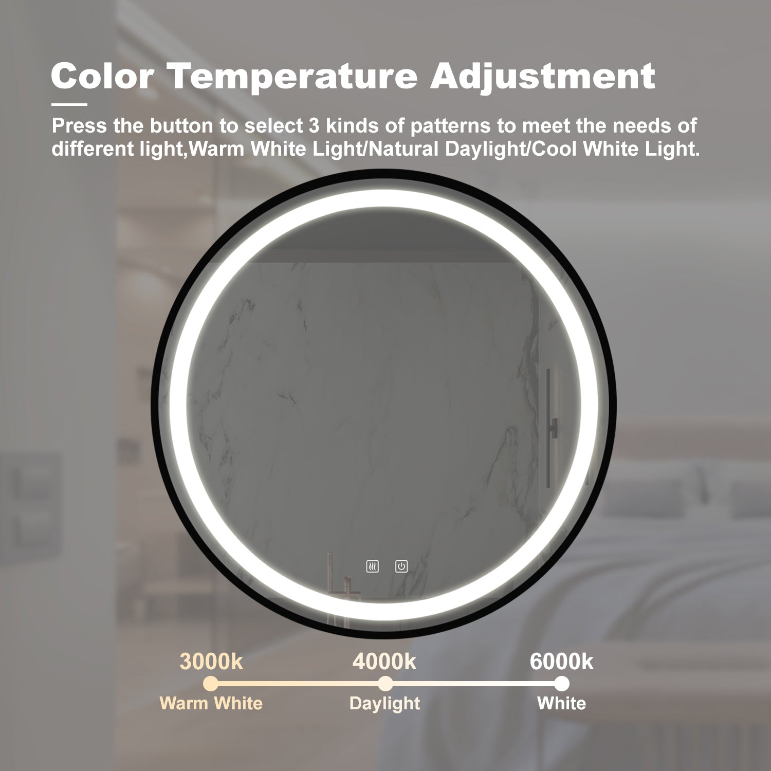 24inch Bathroom Led Classy Vanity Mirror with focused backplane,Black aluminum alloy frame,High Lumen,Dimmable Touch,Wall Switch Control, Anti-Fog ,CRI 95 Adjustable 3000K-4500K-6000K ,IP54 Waterproof