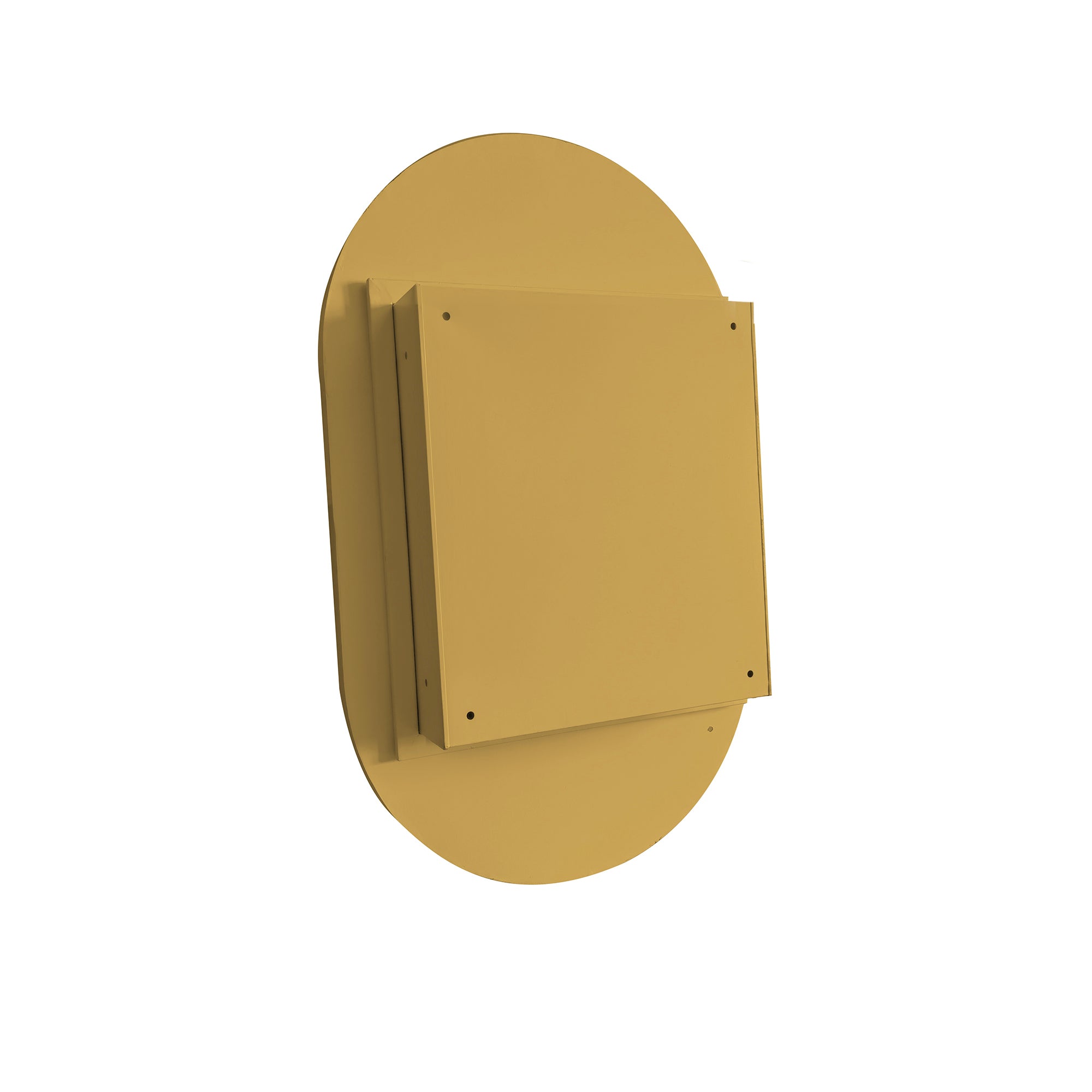 20x34" Oval Recessed Medicine Cabinet, Metal Framed Bathroom Wall Cabinet with Mirror, Adjustable Shelves, Matte Gold Wall Mirror with Storage for Bathroom
