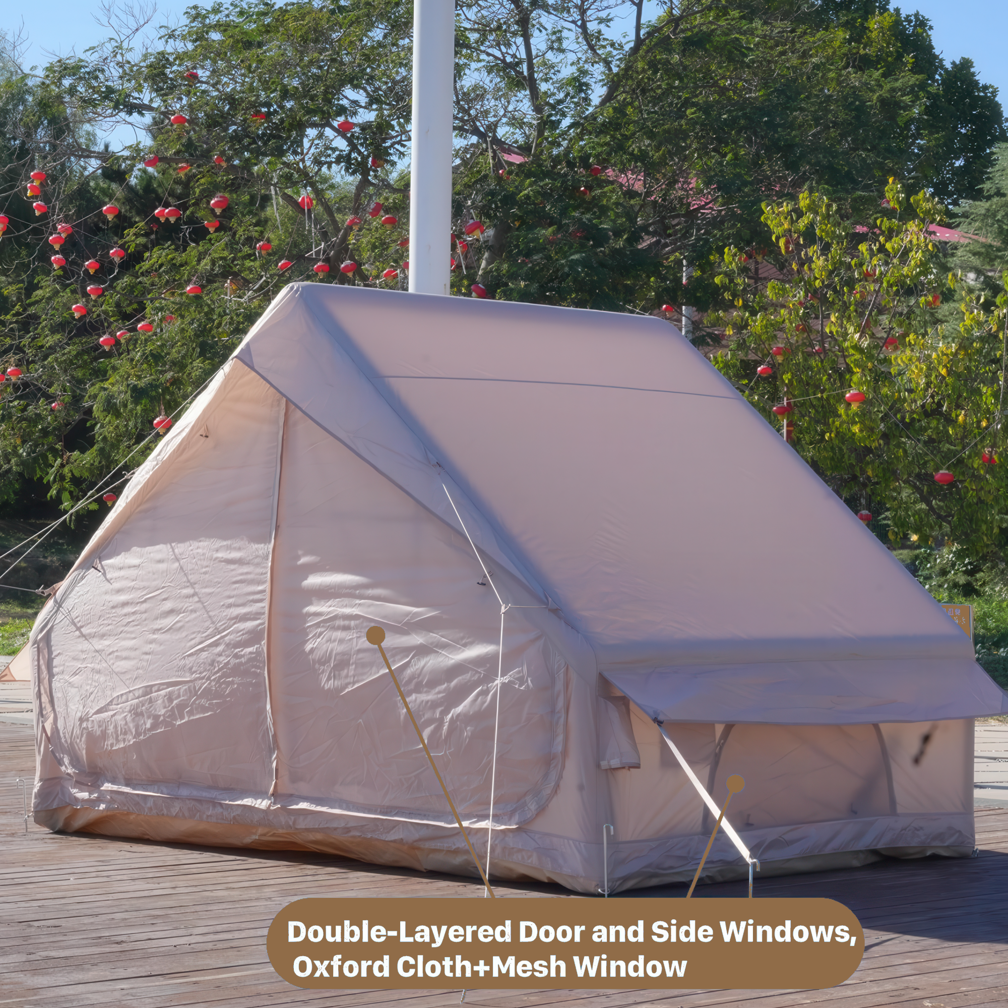 Inflatable Glamping Tent with Pump – 4-6 Person Luxury Waterproof 4-Season Camping Tent, 12 Mesh Windows, Easy Setup Outdoor Shelter