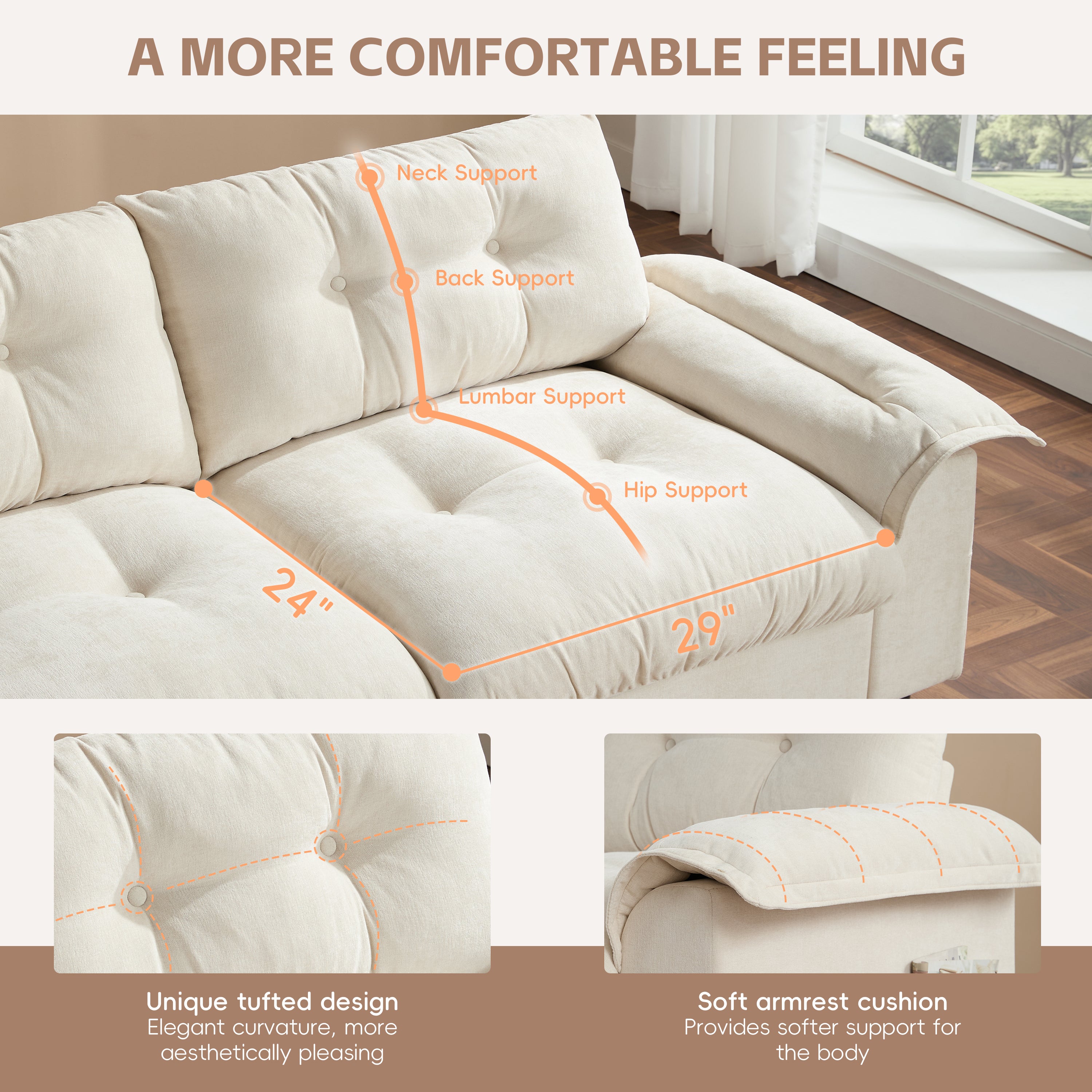104" L-Shape Sectional Sofa | Modern Couch with USB, Storage & Ottoman