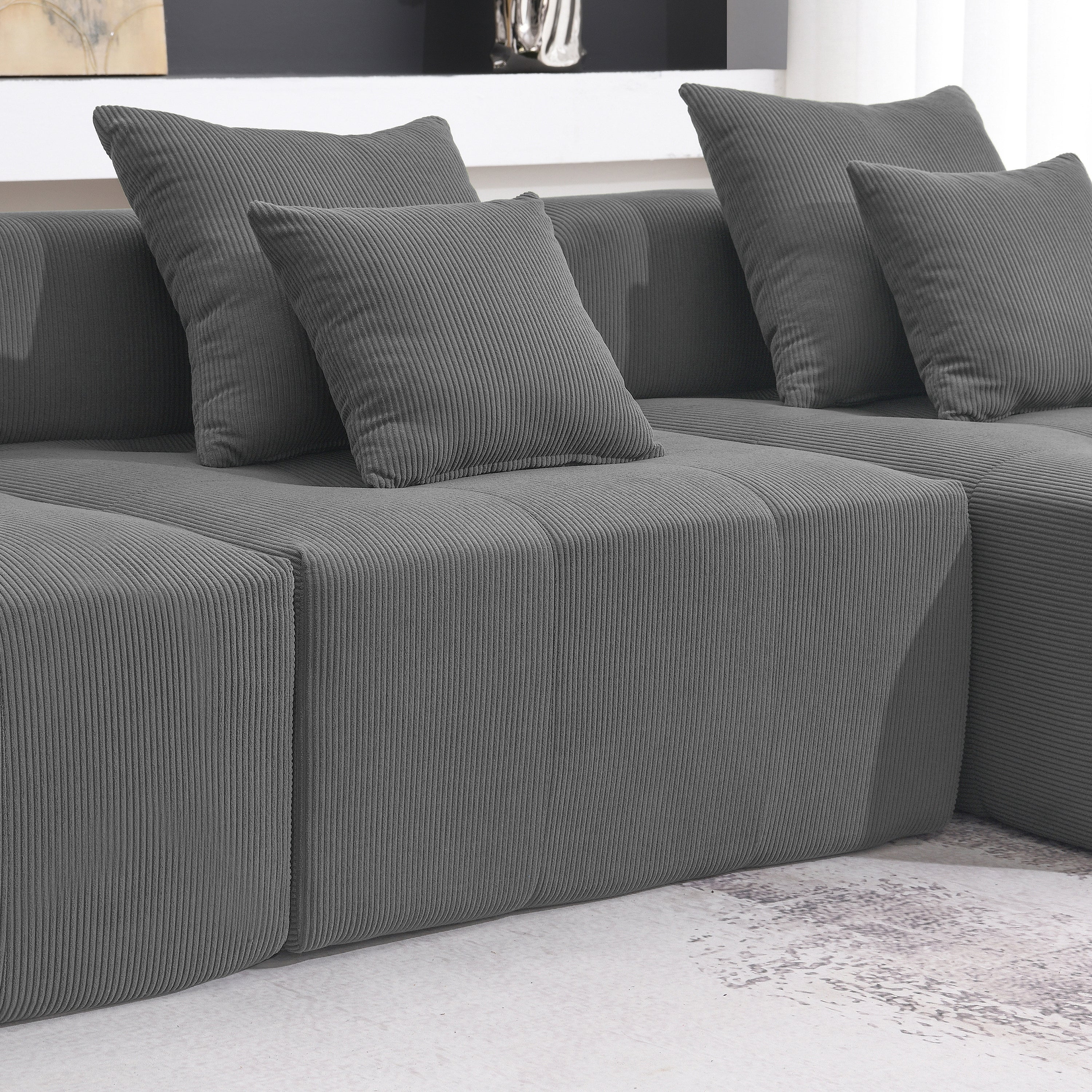 [VIDEO+New]105.5''L Shaped Modular Sectional Sofa,Minimalist Corduroy Floor Couch Set,Convertible Foam-Filled Cloud Compressed Couch for Living Room,3 PC Free Combination,No Assembly Required,3 Colors