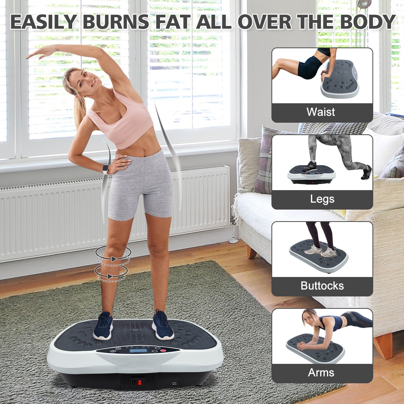 Vibration Plate Exercise Machine – Whole Body Vibration Fitness Platform for Weight Loss & Toning, Home Workout Equipment, Grey