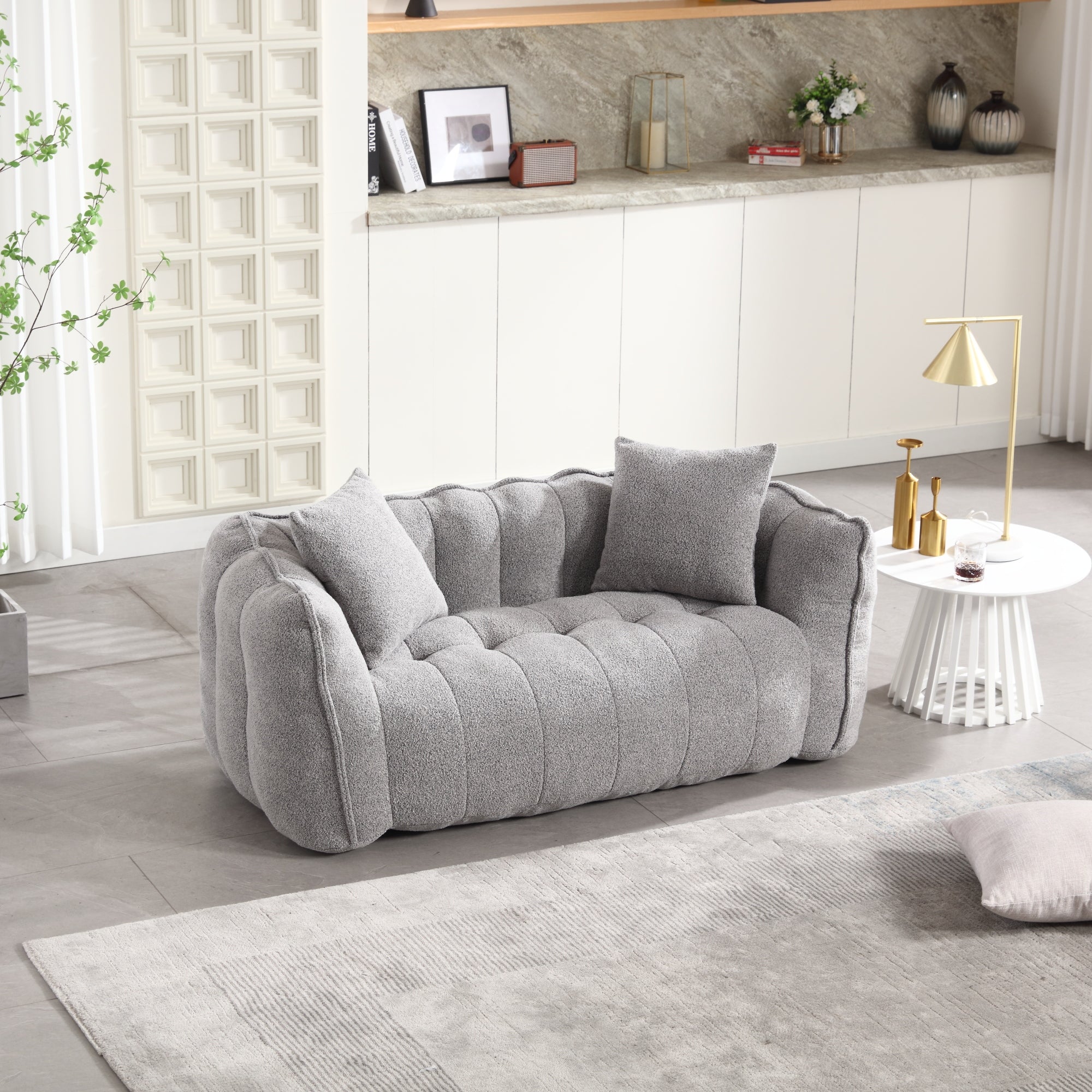 Cozy Beanbag Chair with High Resilience Foam Core for Two - Grey Chenille, 66x35x25 inches