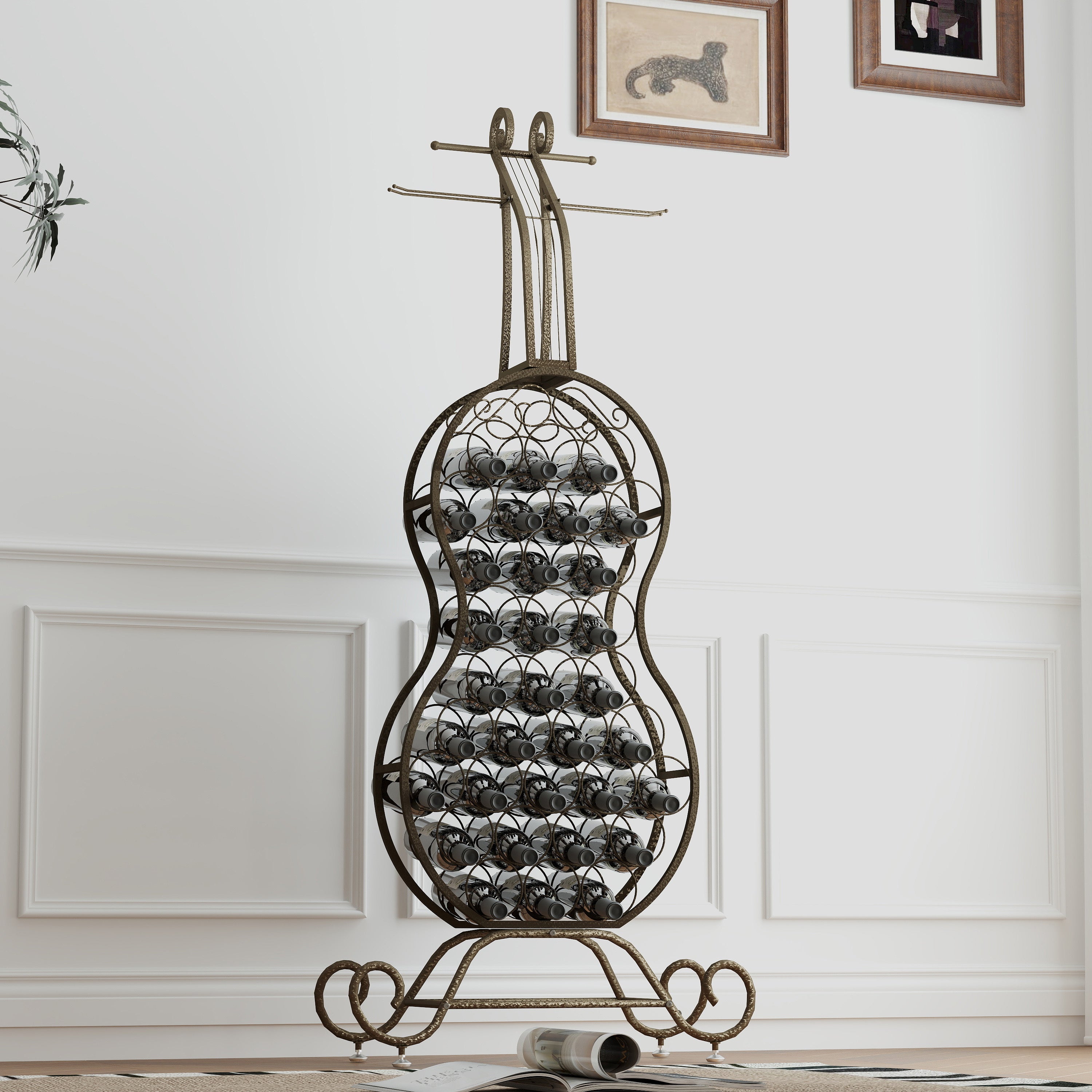 Cello-Shaped Wine Rack, Freestanding Wine Storage Organizer with Bottle Storage for Liquor & Wine, Home Bar Rack for Kitchen & Dining Room