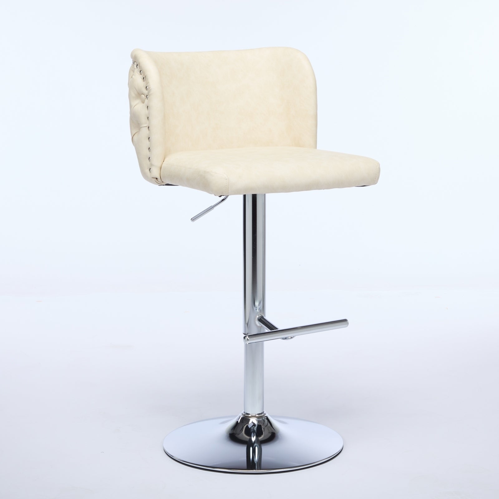 A&A Furniture,Swivel Barstools Adjusatble Seat Height With Chrome Base, Modern PU Upholstered Bar Stools with the whole Back Tufted, for Home Pub and Kitchen Island,Beige, Set of 2