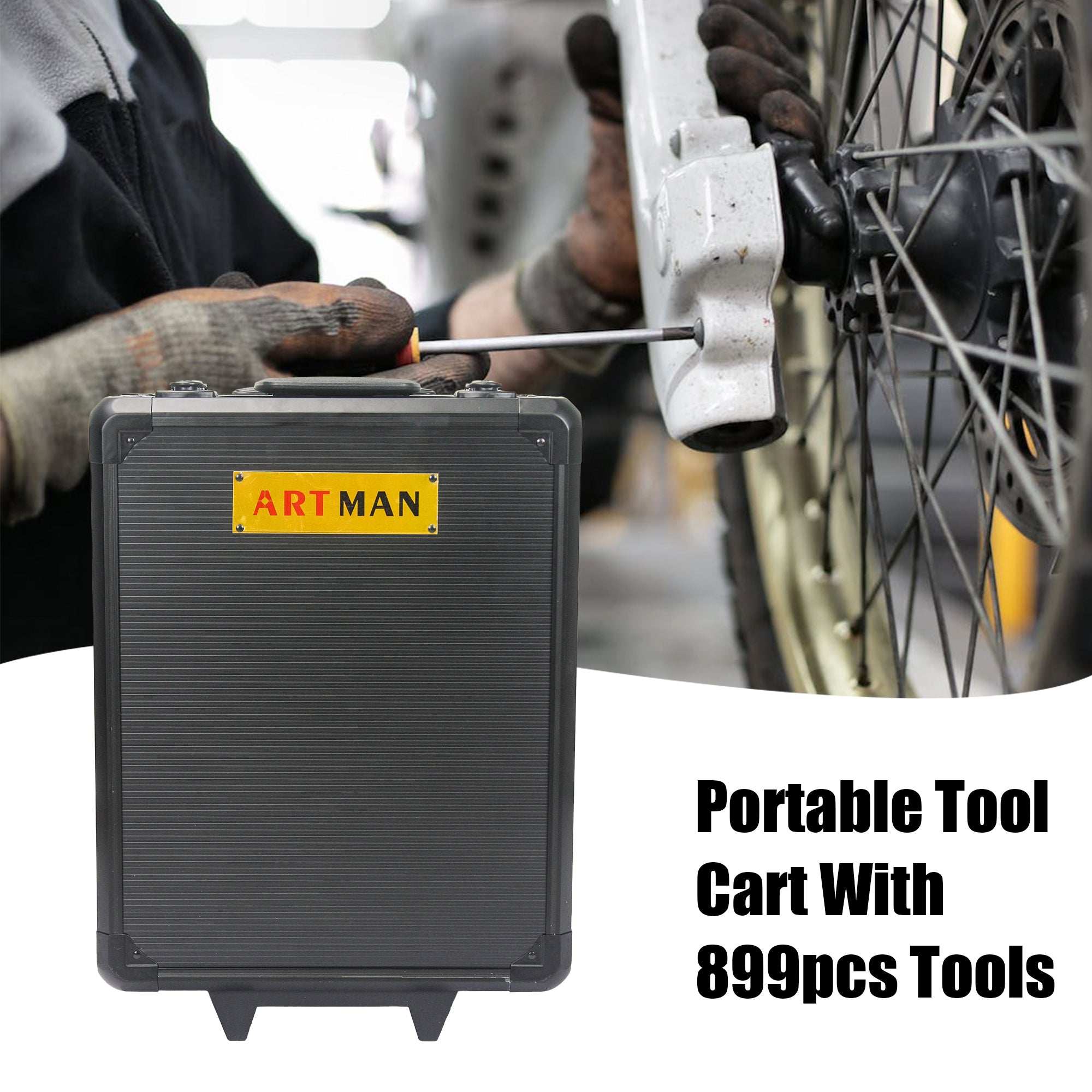899-Piece Home Repair Tool Set with Rolling Plastic Toolbox, 4 Drawers, General Household Maintenance Kit for Garden, Homeowner, Handyman, Black