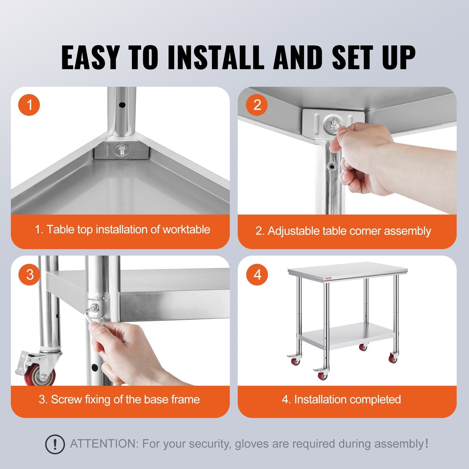 36x24 Inch Stainless Steel Work Table with Wheels | Heavy-Duty Commercial Food Prep Table with Casters