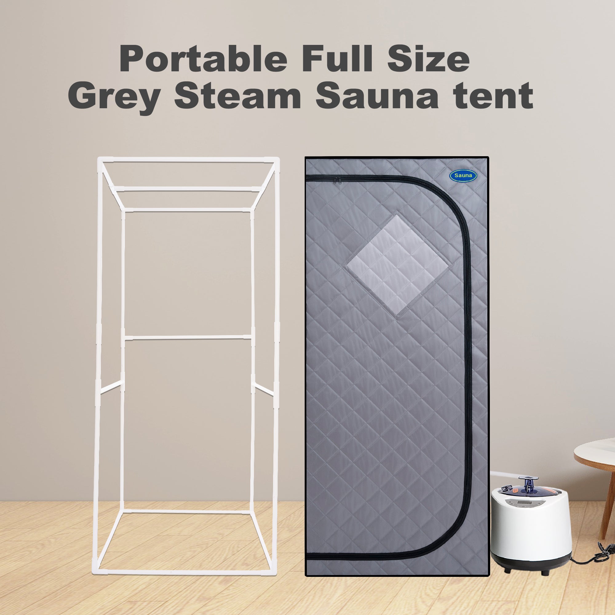 Full Size Portable Grey Steam Sauna Tent – Personal Home Spa with Steam Generator, Remote Control, Foldable Chair, Timer, PVC Pipe Connector, Fast Heating, FCC Certified