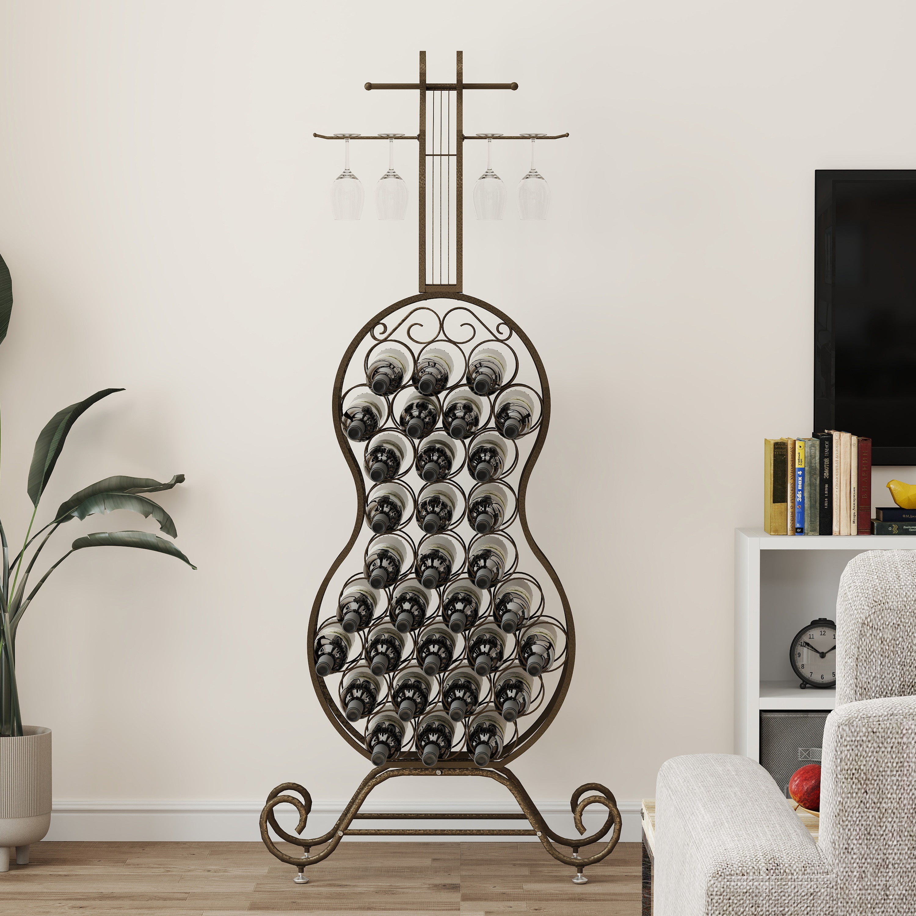 Cello-Shaped Wine Rack, Freestanding Wine Storage Organizer with Bottle Storage for Liquor & Wine, Home Bar Rack for Kitchen & Dining Room