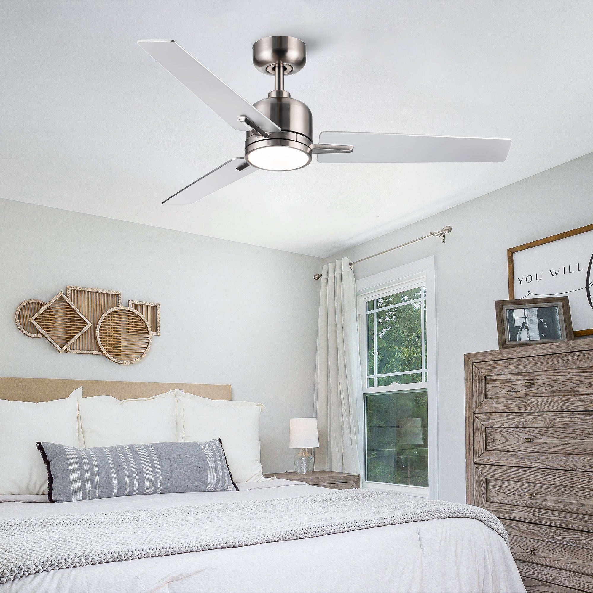 48' Brushed Nickel Lowe Profile Ceiling Fan with Light
