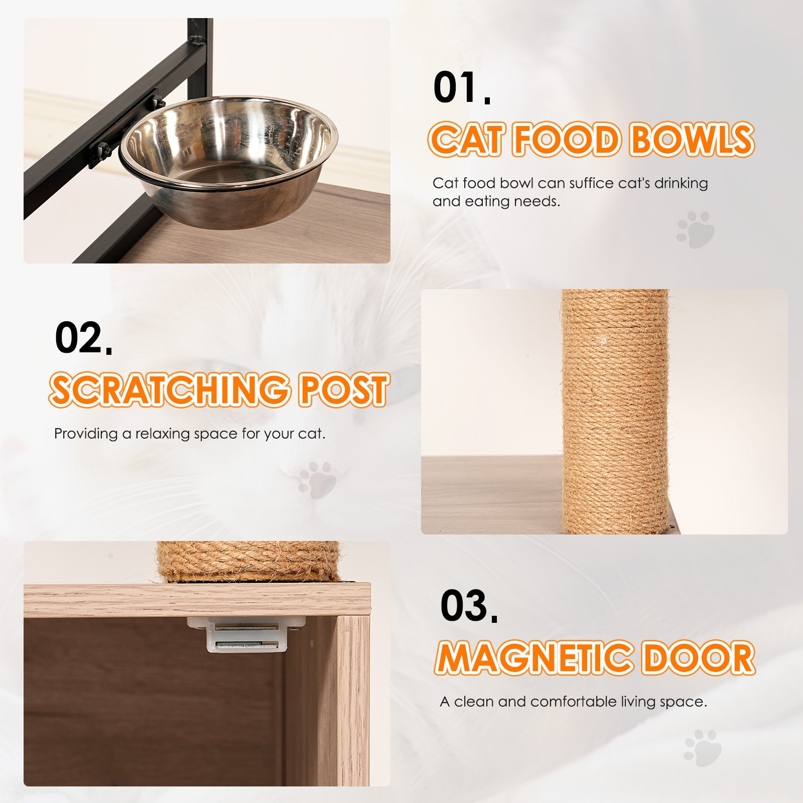 Cat Tree with Litter Box Enclosure, All-in-one Cat Tower for Indoor Cats with Large Hammock, Bed, Food Station, Scratching Posts, Modern Style Pet Furniture, Gray+white