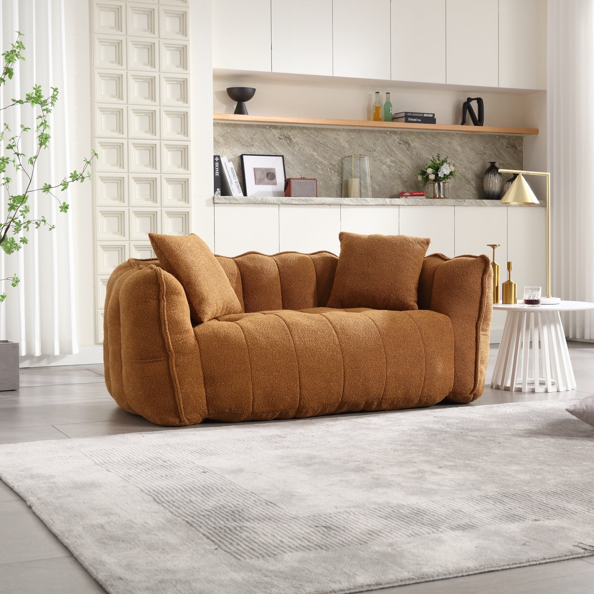 Cozy Beanbag Chair with High Resilience Foam Core for Two - Yellow Chenille, 66x35x25 inches