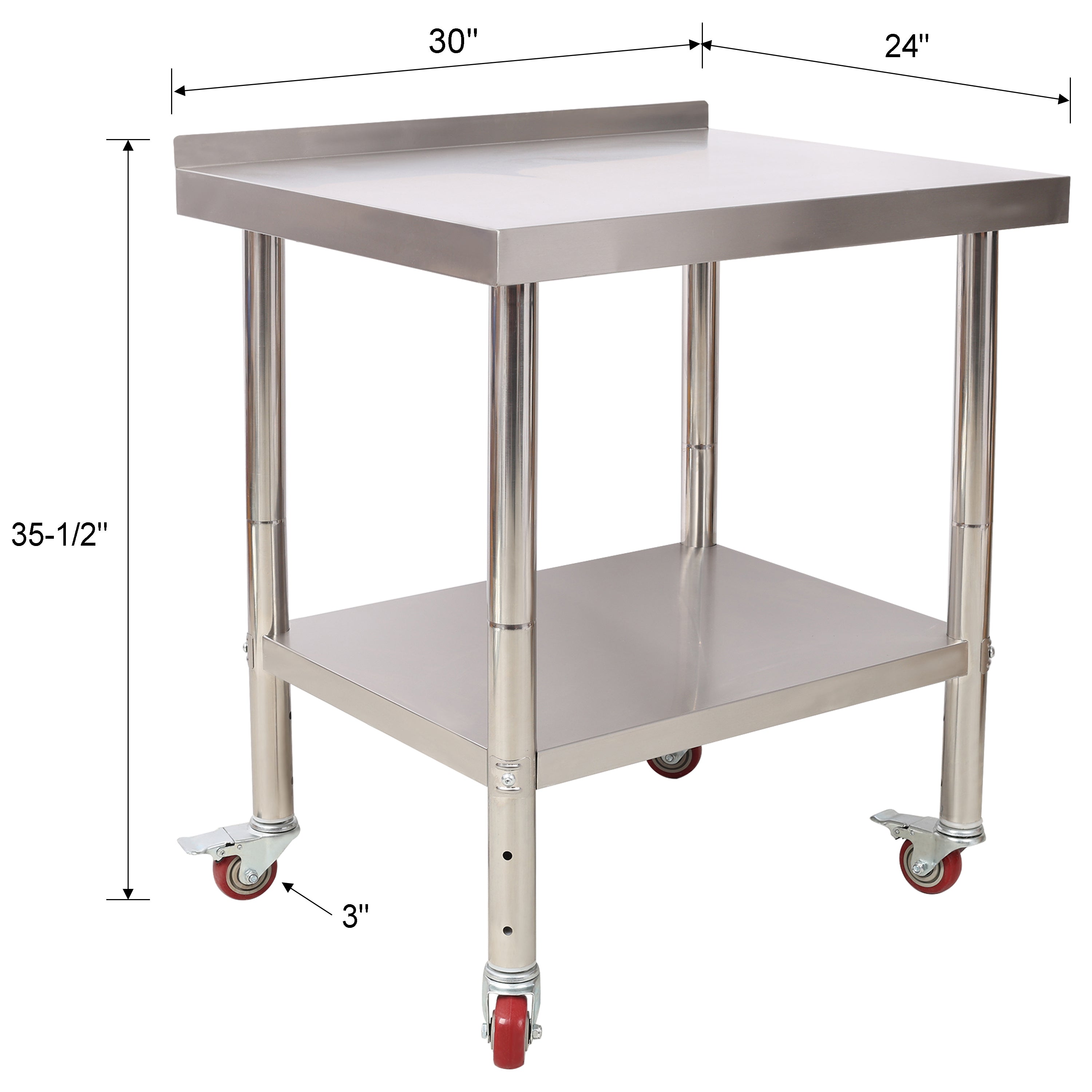 Stainless Steel Prep Table 30x24x35.5" | Heavy-Duty Worktable with Backsplash & Casters